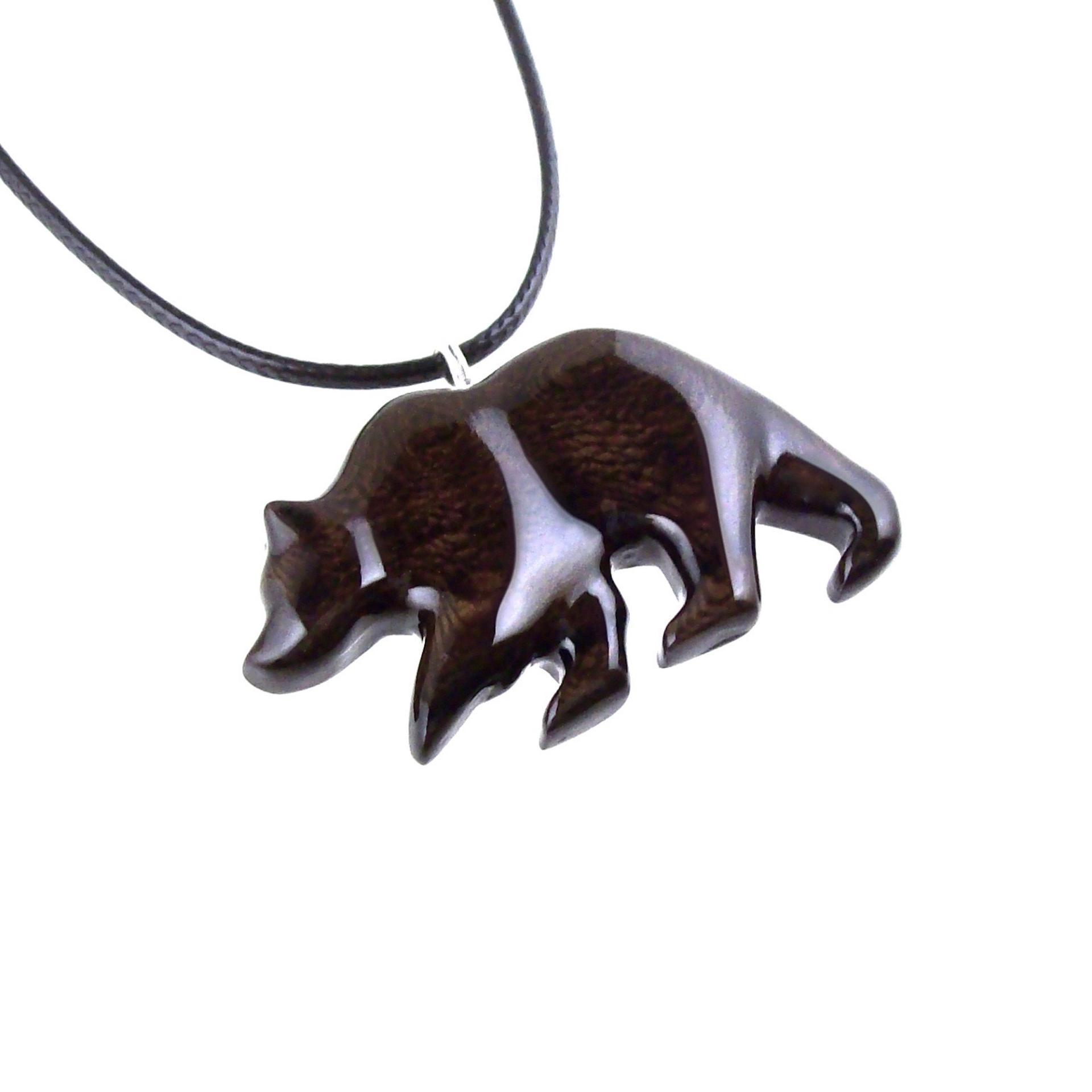 Bear Necklace, Wooden Grizzly Bear Pendant for Men or Women, Hand Carved Wood Jewelry, Totem Spirit Animal in Dark Brown