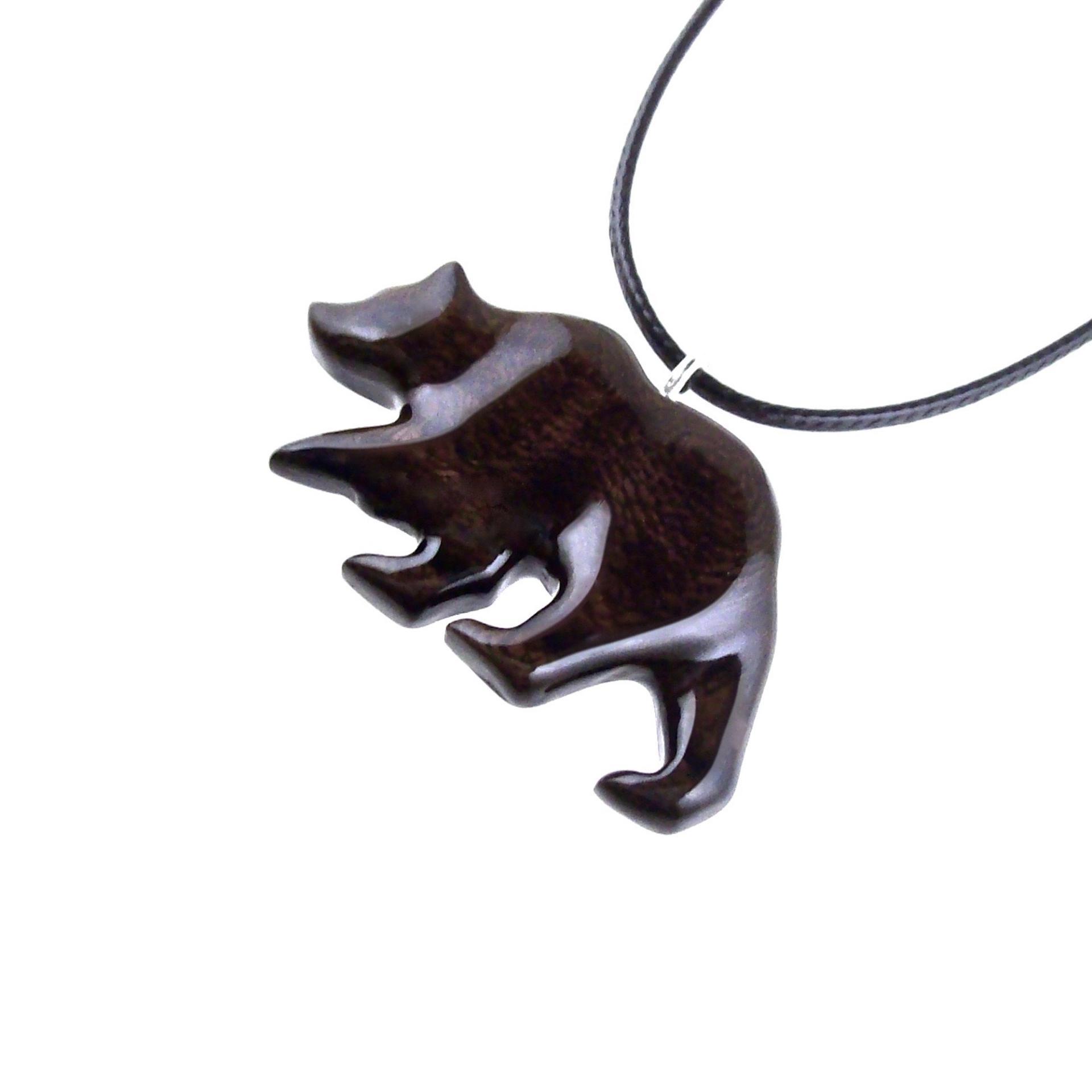 Bear Necklace, Wooden Grizzly Bear Pendant for Men or Women, Hand Carved Wood Jewelry, Totem Spirit Animal in Dark Brown