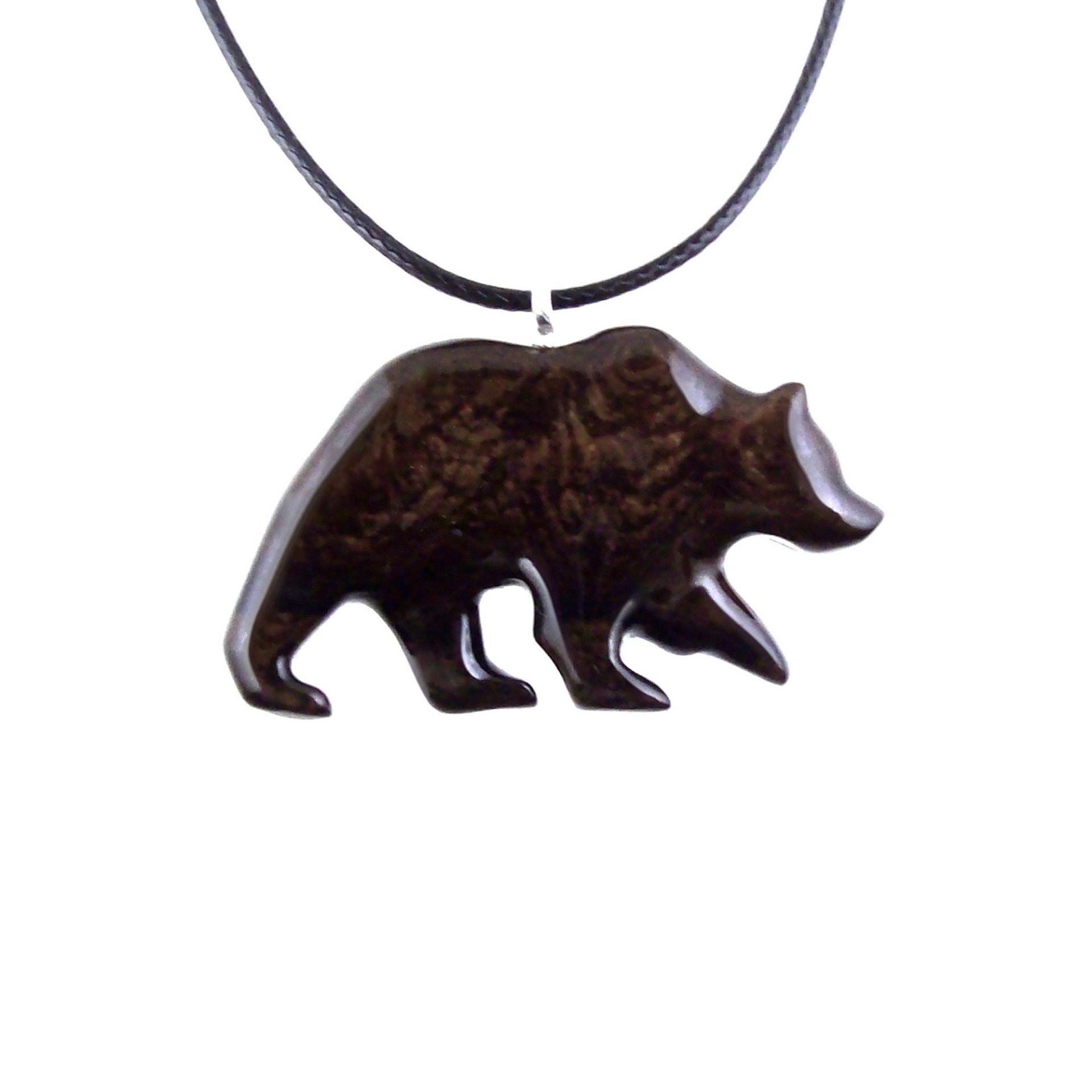 Bear Necklace, Wooden Grizzly Bear Pendant for Men or Women, Hand Carved Wood Jewelry, Totem Spirit Animal in Dark Brown