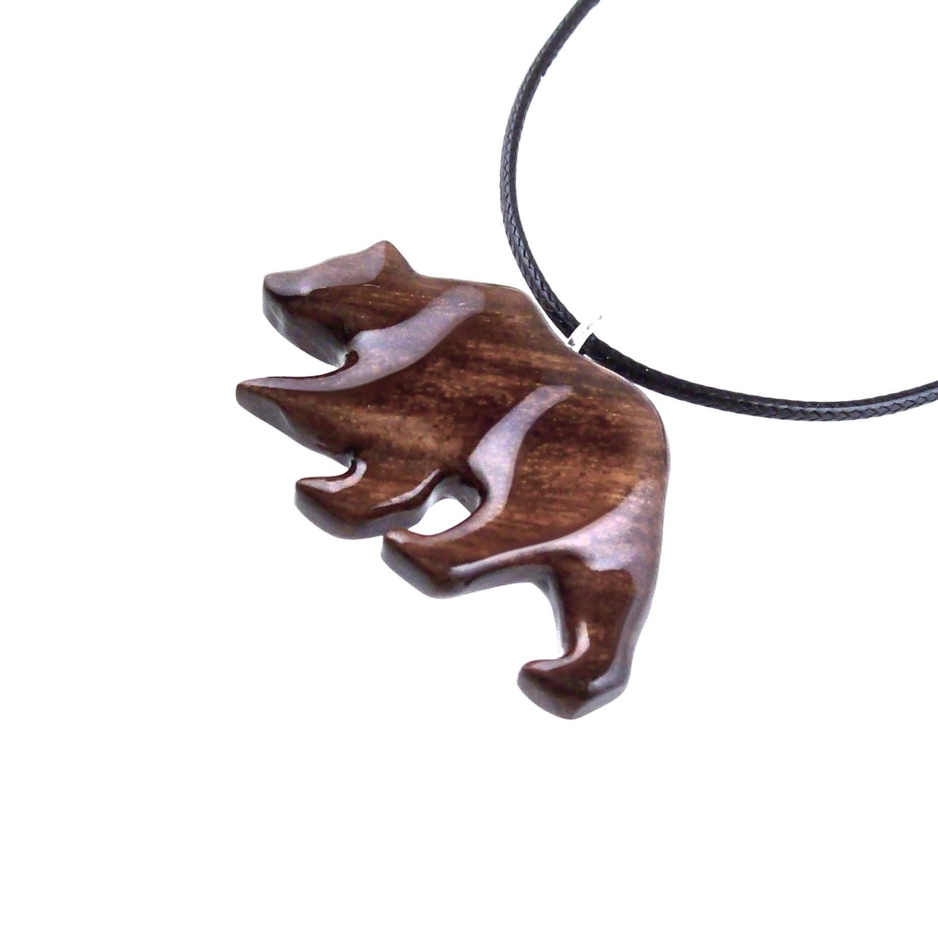 Hand Carved Wooden Bear Pendant, Grizzly Bear Necklace, Totem Spirit Animal Woodland Jewelry for Men or Women