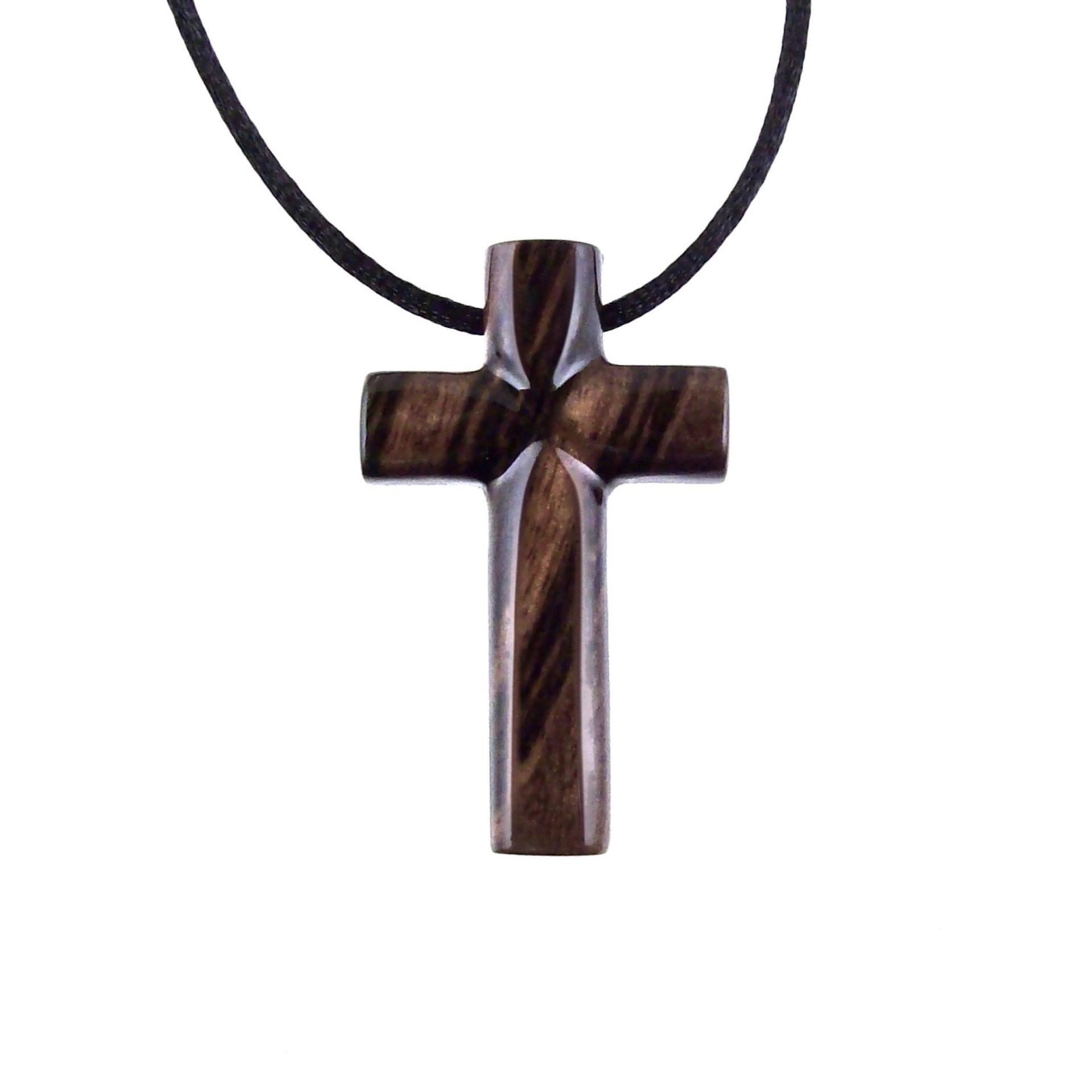 Hand Carved Wood Cross Necklace, Wooden Cross Pendant, Christian Jewelry for Men in Black with Brown Streaks