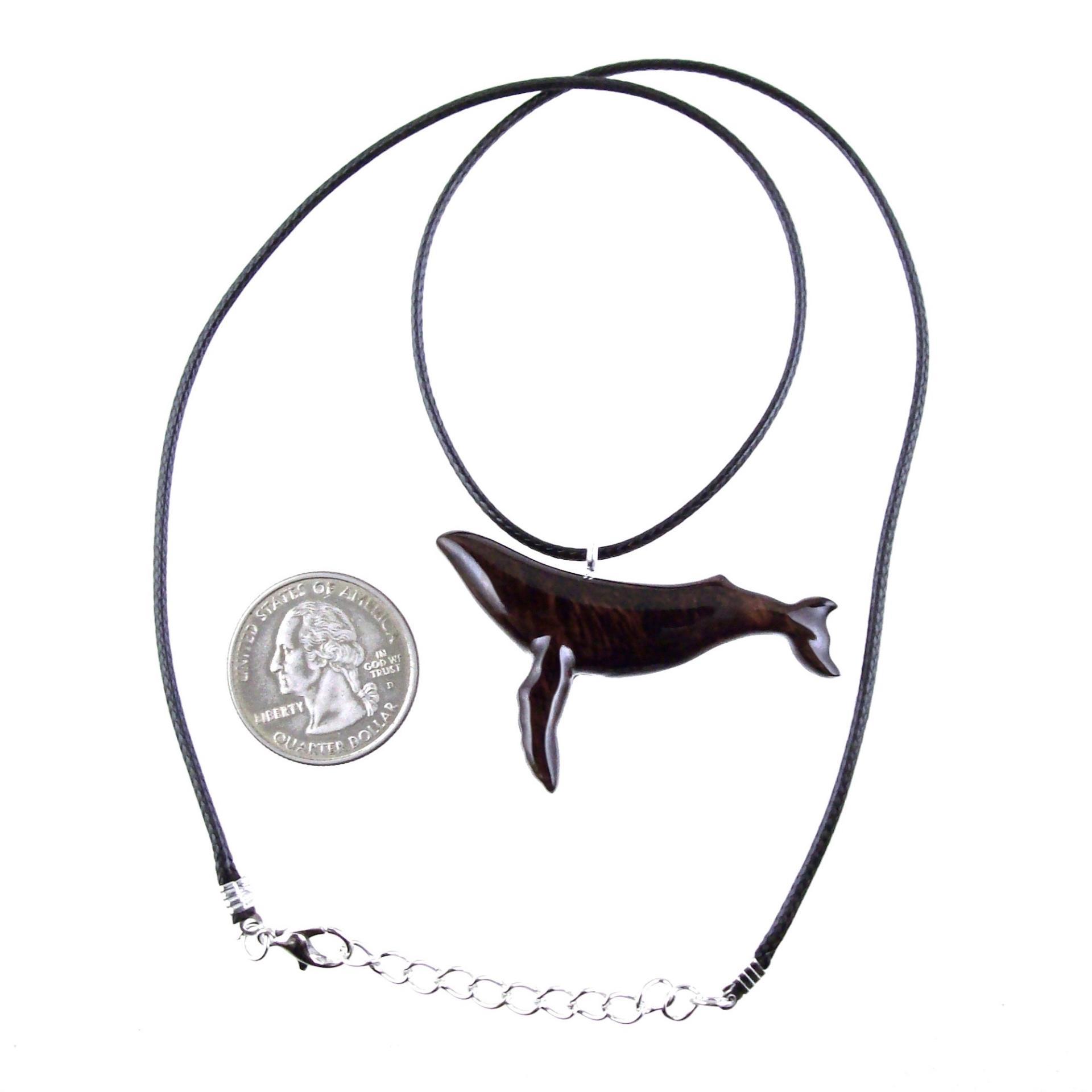 Humpback Whale Pendant, Hand Carved Wooden Sea Animal Necklace, Nautical Wood Jewelry, Whale-watcher Gift for Men Women