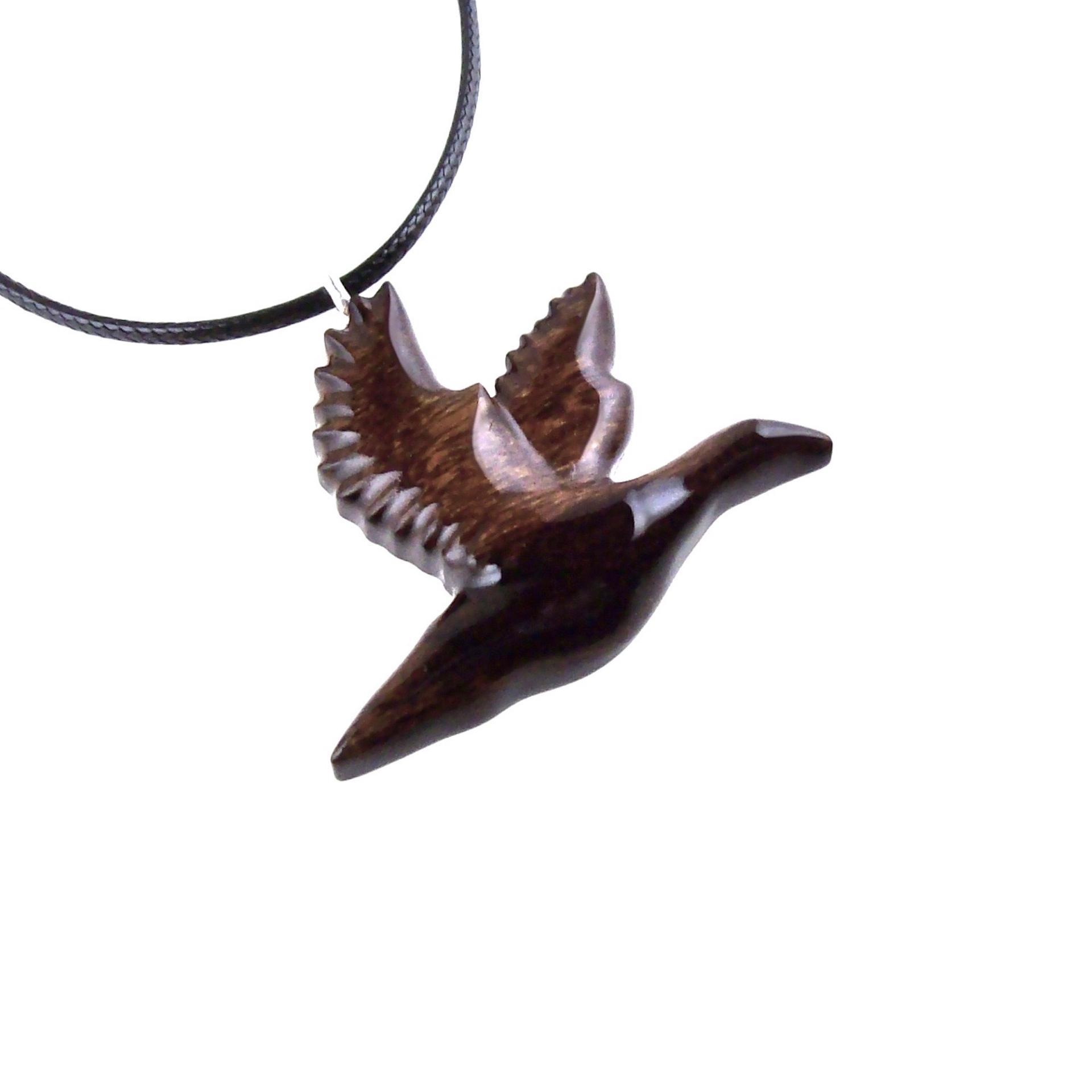 Duck Necklace, Hand Carved Wooden Duck Pendant, Wood Mallard Necklace, Flying Bird Jewelry, One of a Kind Gift for Men or Women