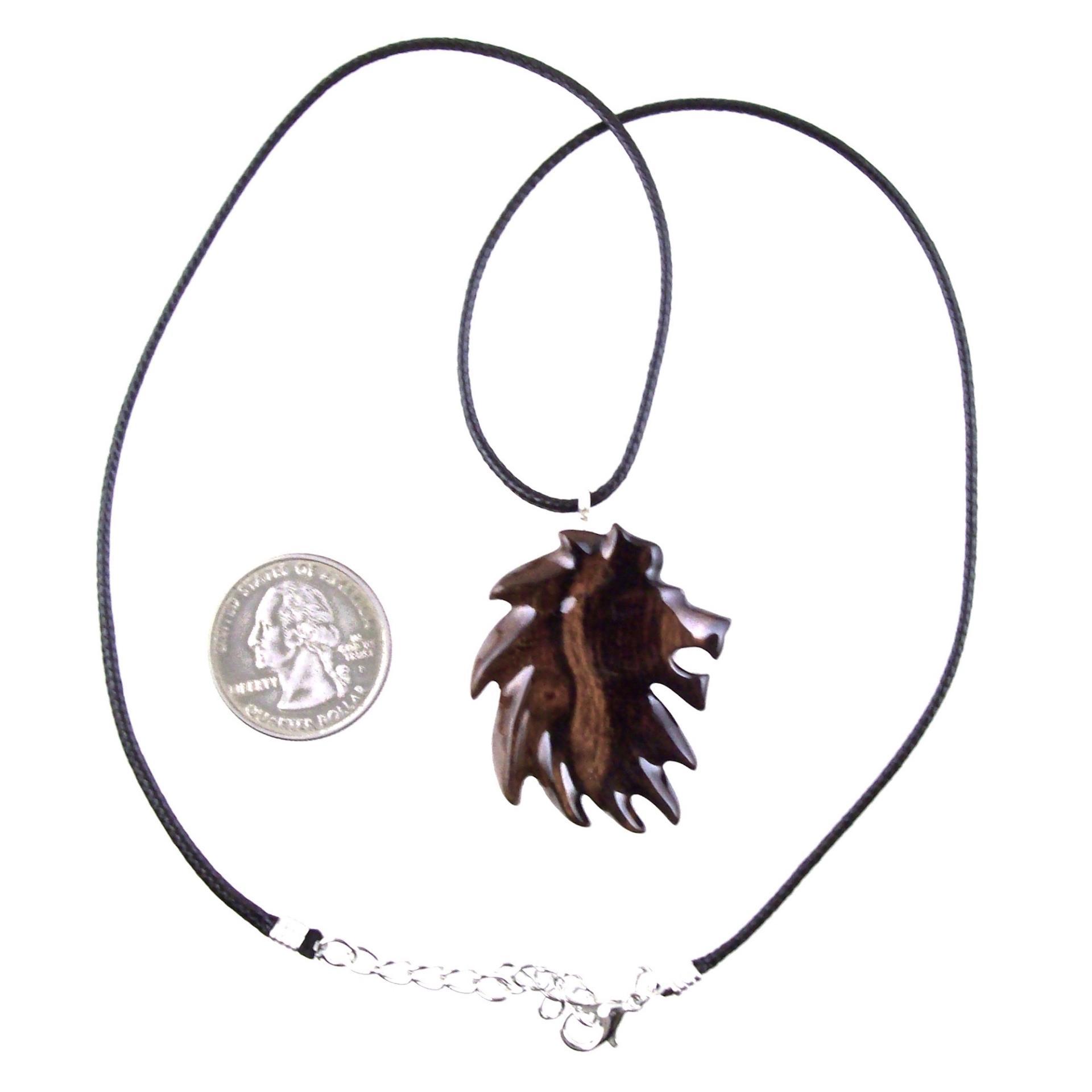 Hand Carved Wooden Lion Head Pendant, Men Wood Necklace, Handmade One of a Kind Leo Jewelry Gift for Him