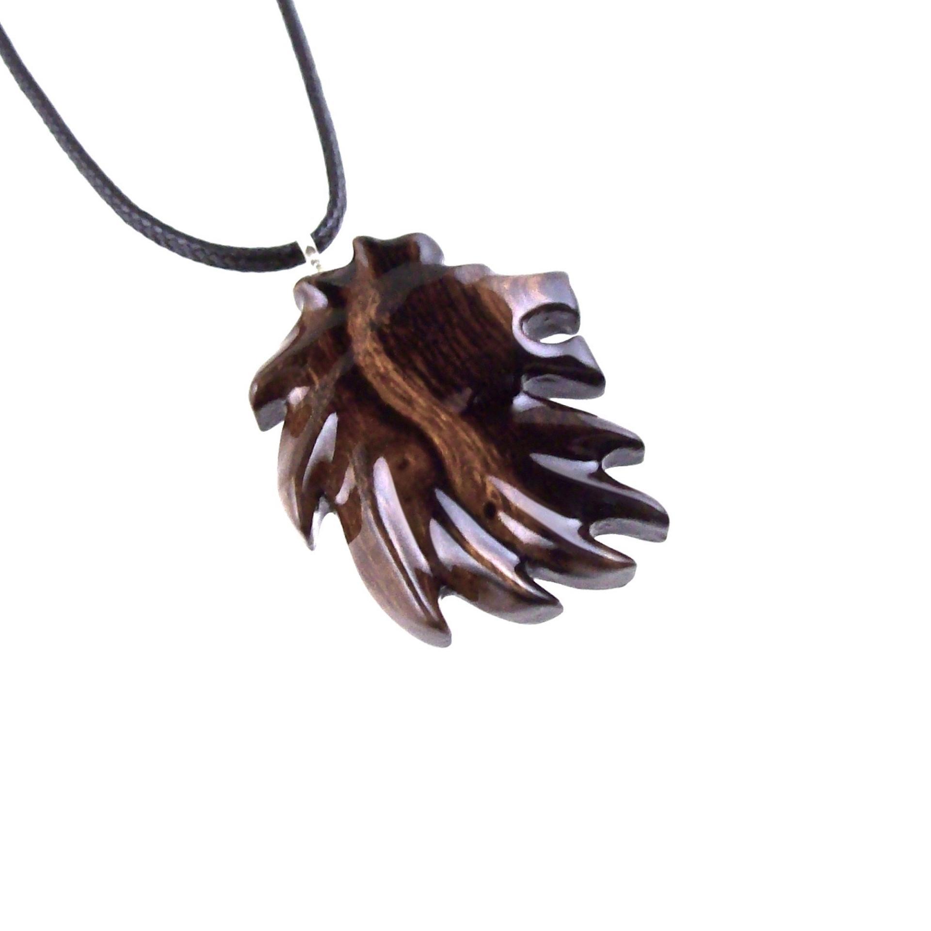 Hand Carved Wooden Lion Head Pendant, Men Wood Necklace, Handmade One of a Kind Leo Jewelry Gift for Him