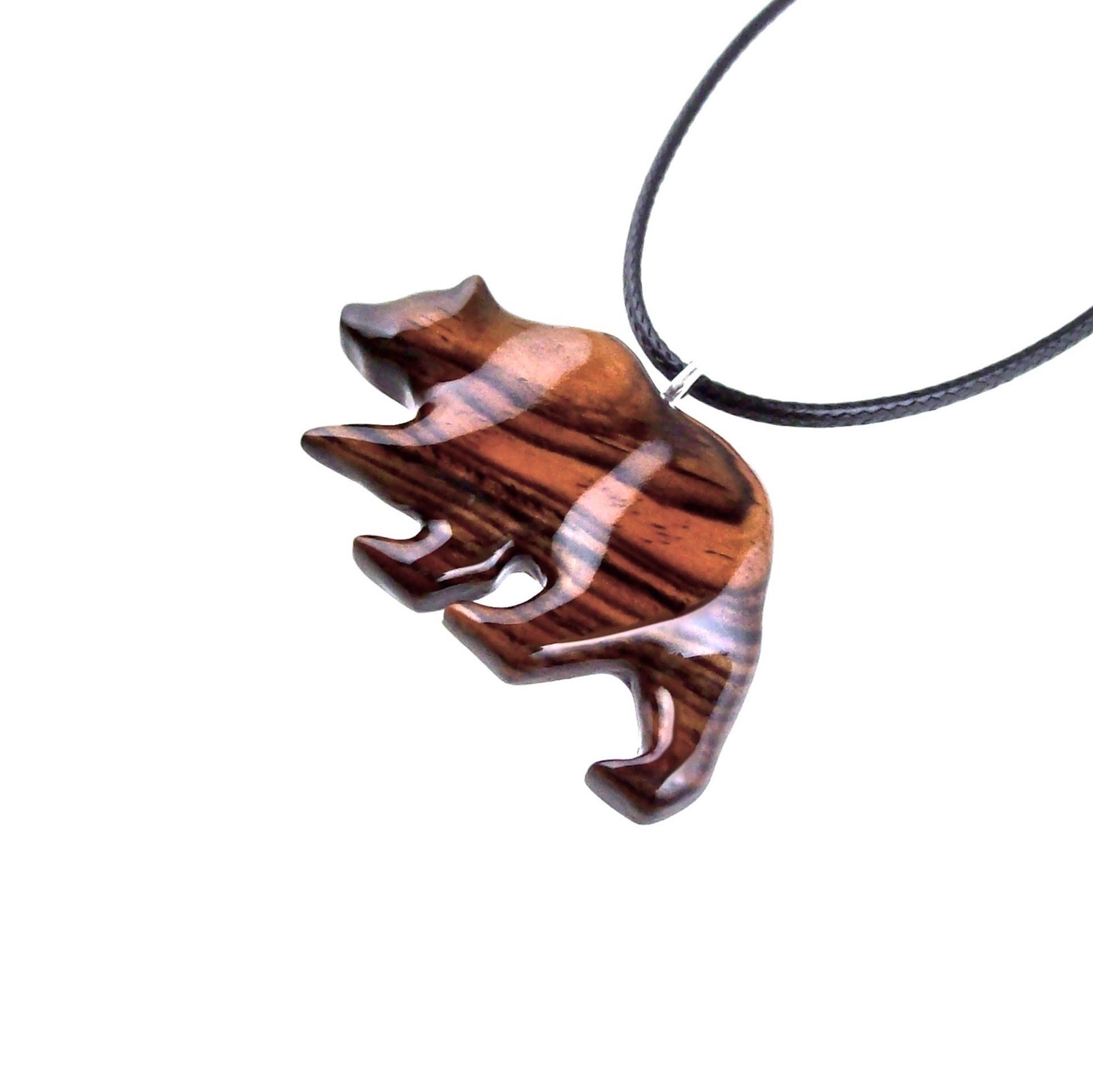 Wood Bear Necklace, Hand Carved Wooden Grizzly Bear Pendant for Men or Women, Spirit Animal Totem Jewelry Gift for Him Her