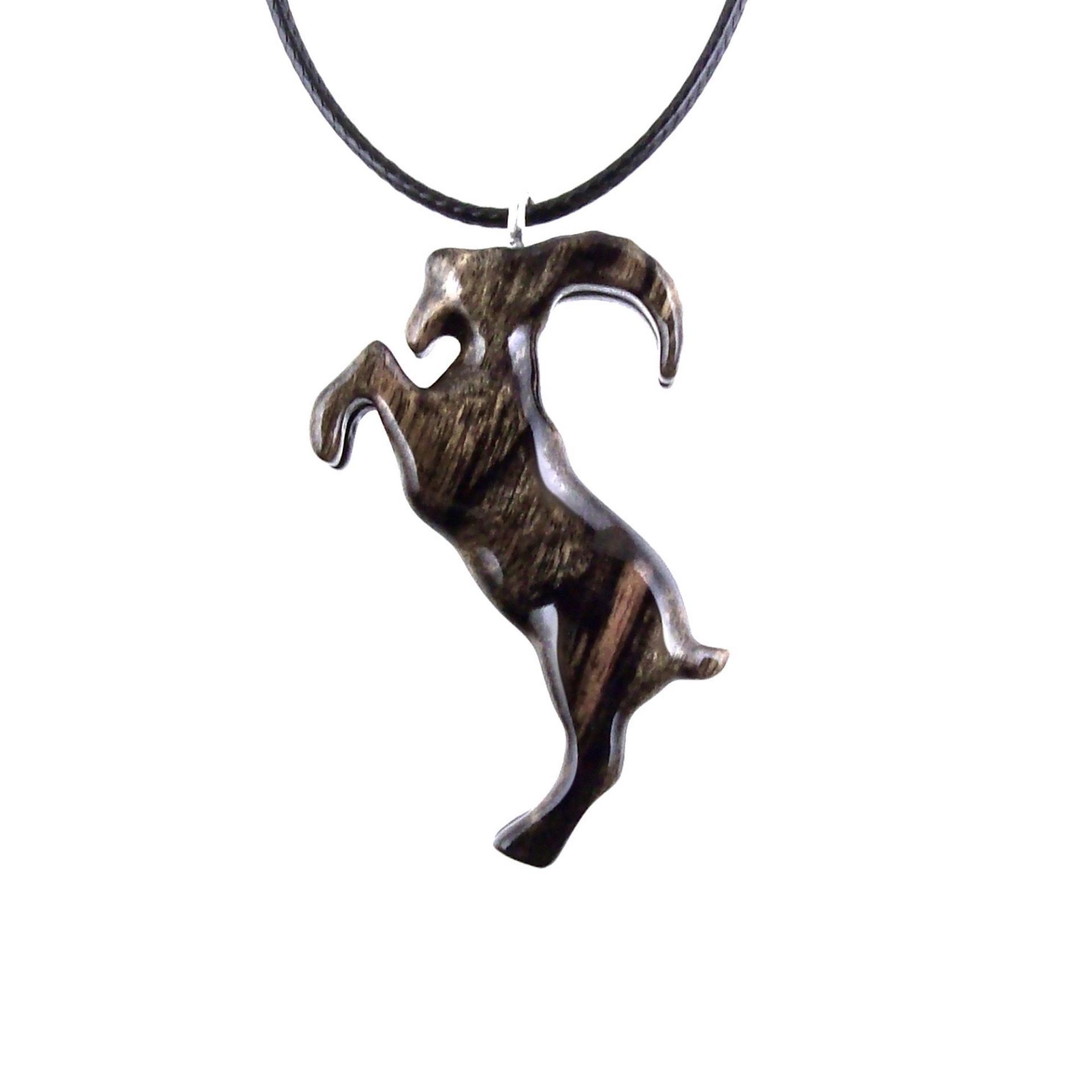 Hand Carved Goat Necklace, Wooden Mountain Goat Pendant, Wood Animal Necklace, Capricorn Jewelry, Spirit Animal Totem, Gift for Him Her