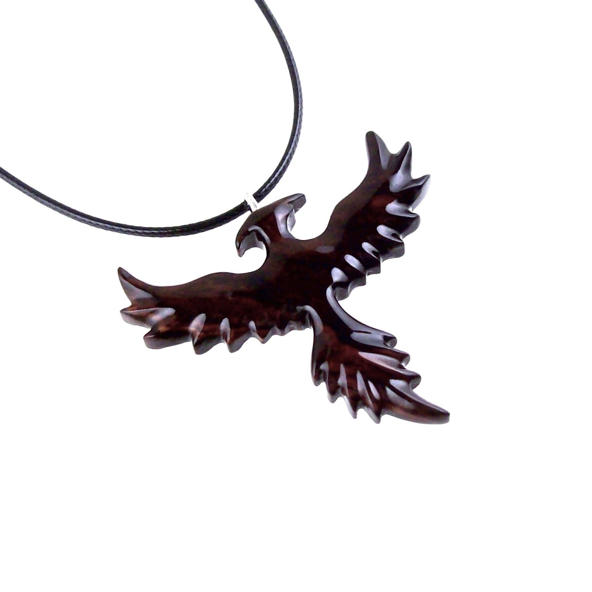 Hand Carved Phoenix Necklace, Wooden Rising Phoenix Pendant for Men or Women, Wood Firebird Necklace, Fantasy Inspirational Jewelry