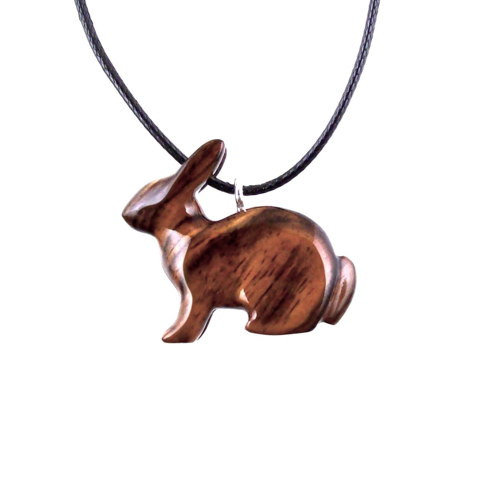 Wooden Rabbit Pendant, Bunny Necklace, Hand Carved Wood Animal Pendant, Spirit Animal Totem Pet Jewelry