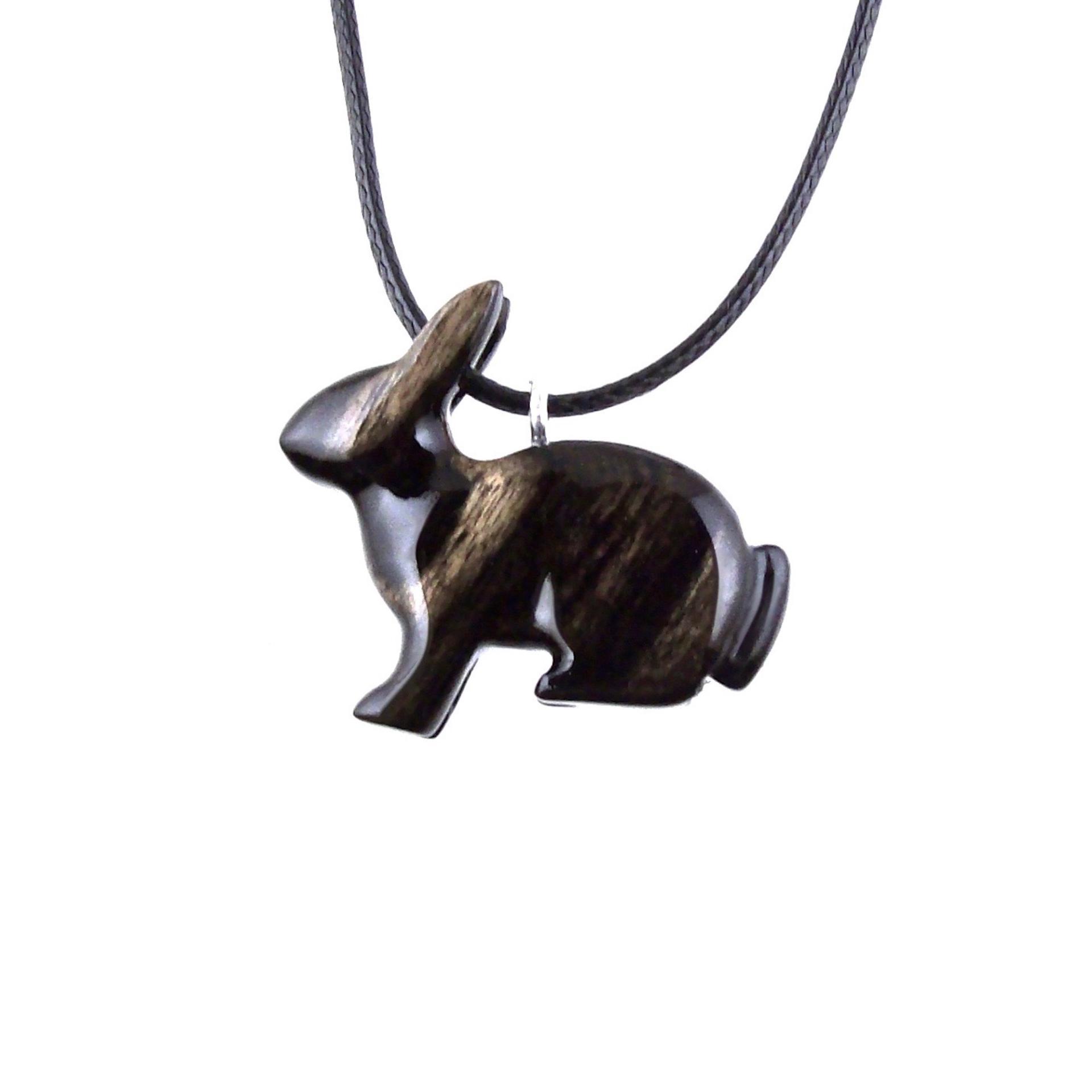 Rabbit Necklace, Hand Carved Wooden Bunny Pendant, Wood Animal Necklace, Pet Animal Totem Jewelry, One of a Kind Gift