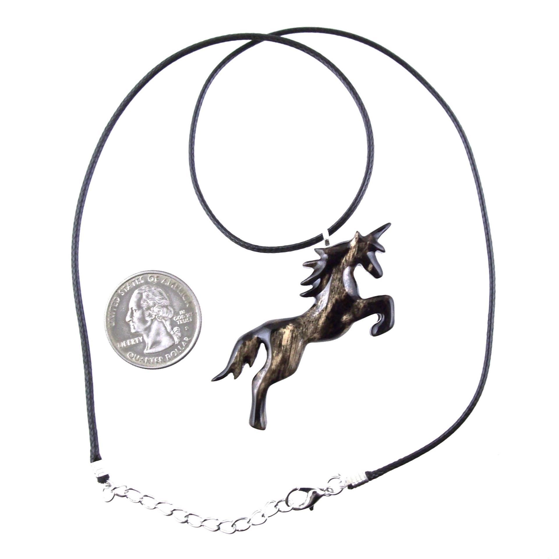 Hand Carved Wooden Unicorn Pendant Necklace, Fantasy Animal Wood Jewelry, One of a Kind Handmade Gift for Her Him