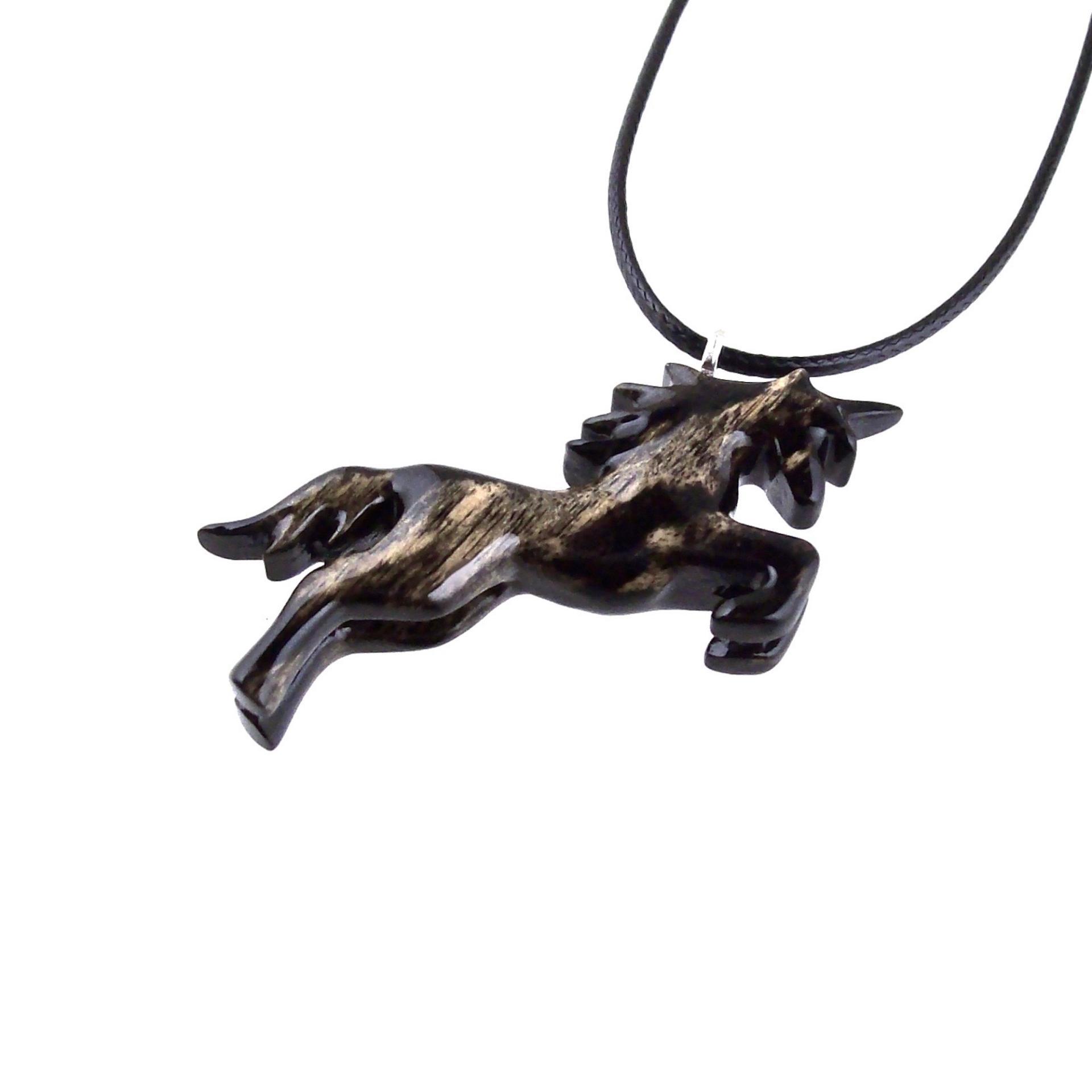 Hand Carved Wooden Unicorn Pendant Necklace, Fantasy Animal Wood Jewelry, One of a Kind Handmade Gift for Her Him