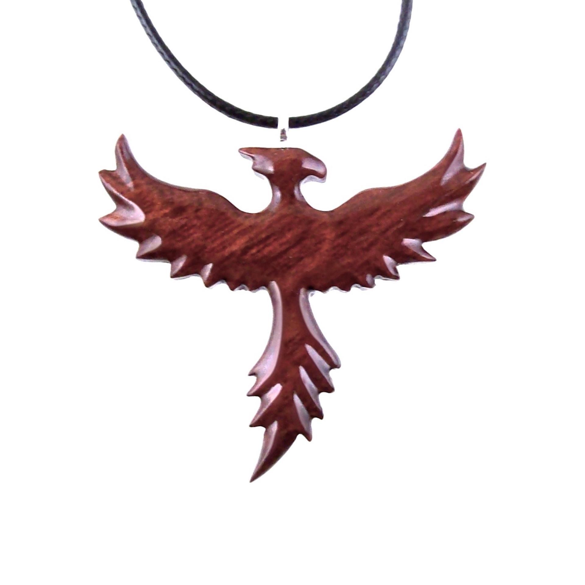 Rising Phoenix Necklace, Hand Carved Wooden Phoenix Pendant, Wood Firebird Jewelry, Inspirational Gift for Her Him