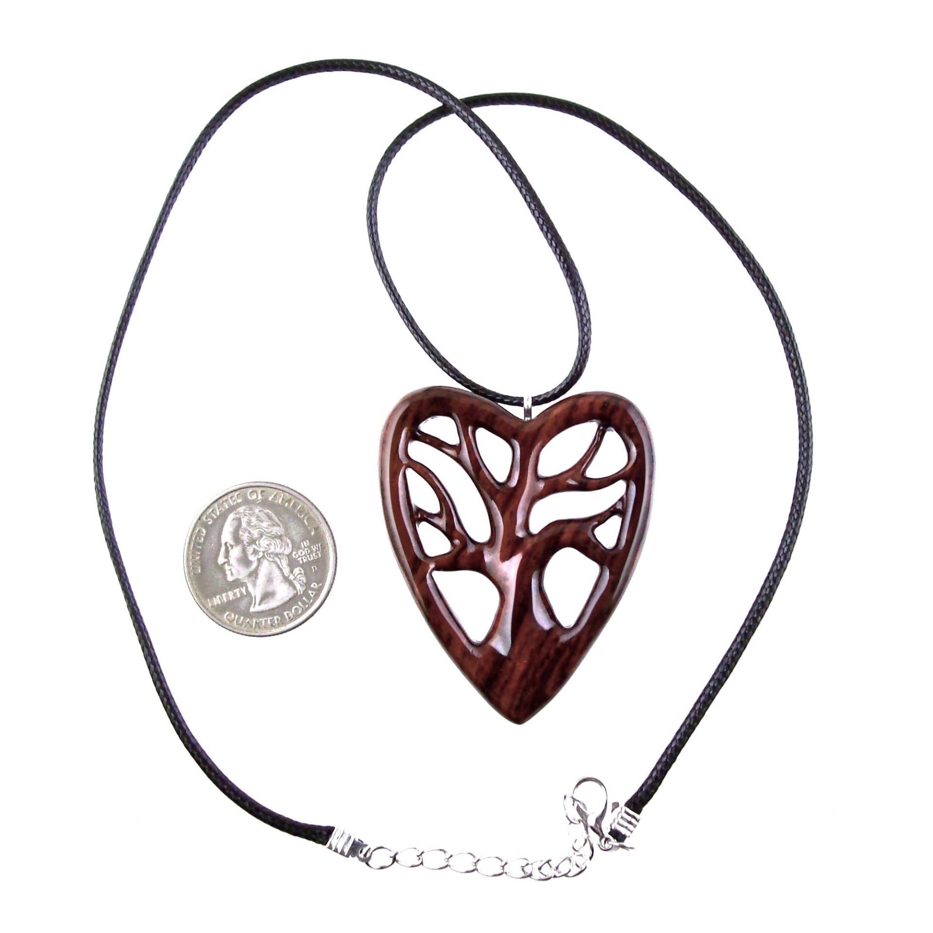 Hand Carved Wooden Heart Necklace - Tree of Life Pendant, Wedding 5th Anniversary Gift for Her, One-of-a-Kind Wood Jewelry