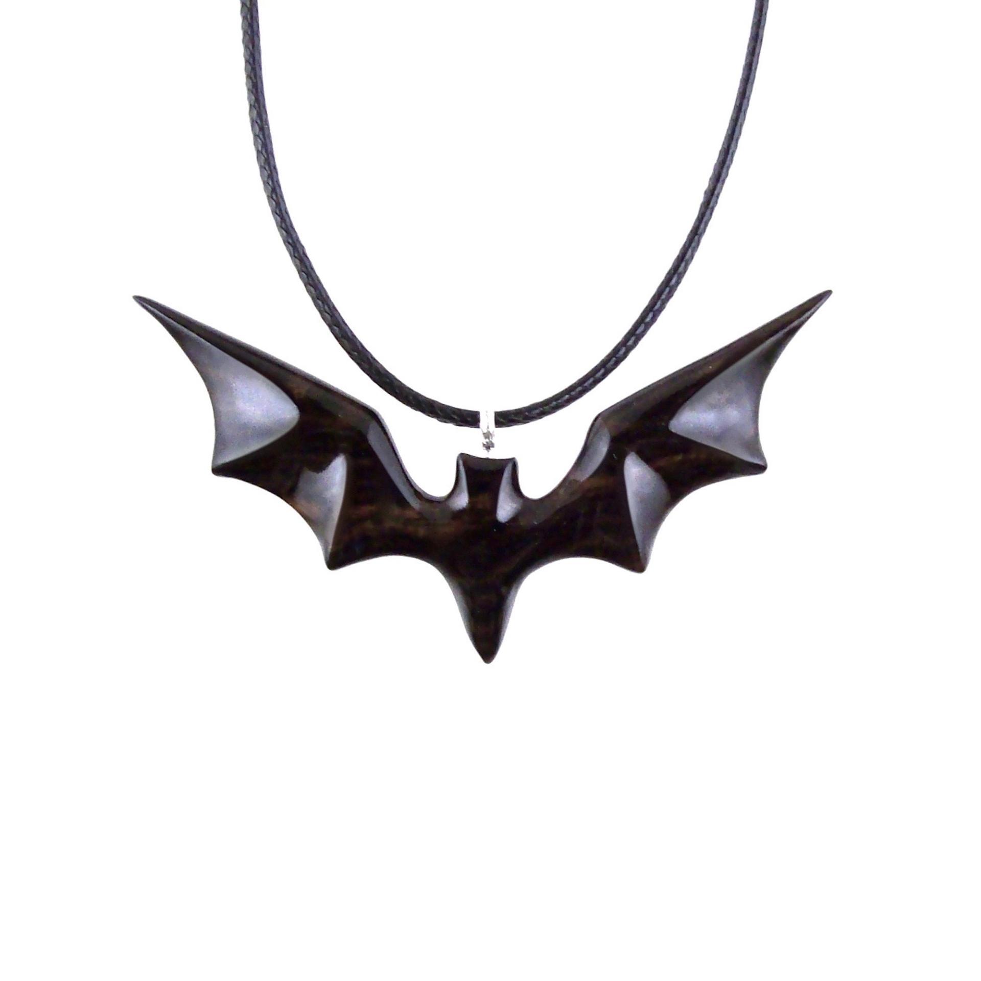 Bat Necklace, Hand Carved Wooden Bat Pendant, Gothic Wood Jewelry Gift for Women Men in Black and Brown