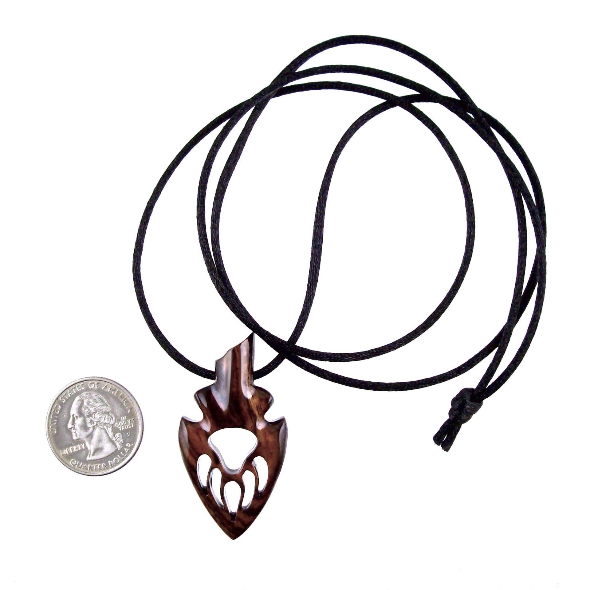 Bear Paw Necklace, Hand Carved Wooden Arrowhead Pendant, Totem Protection Amulet, Bear Jewelry for Men, One of a Kind Gift for Him