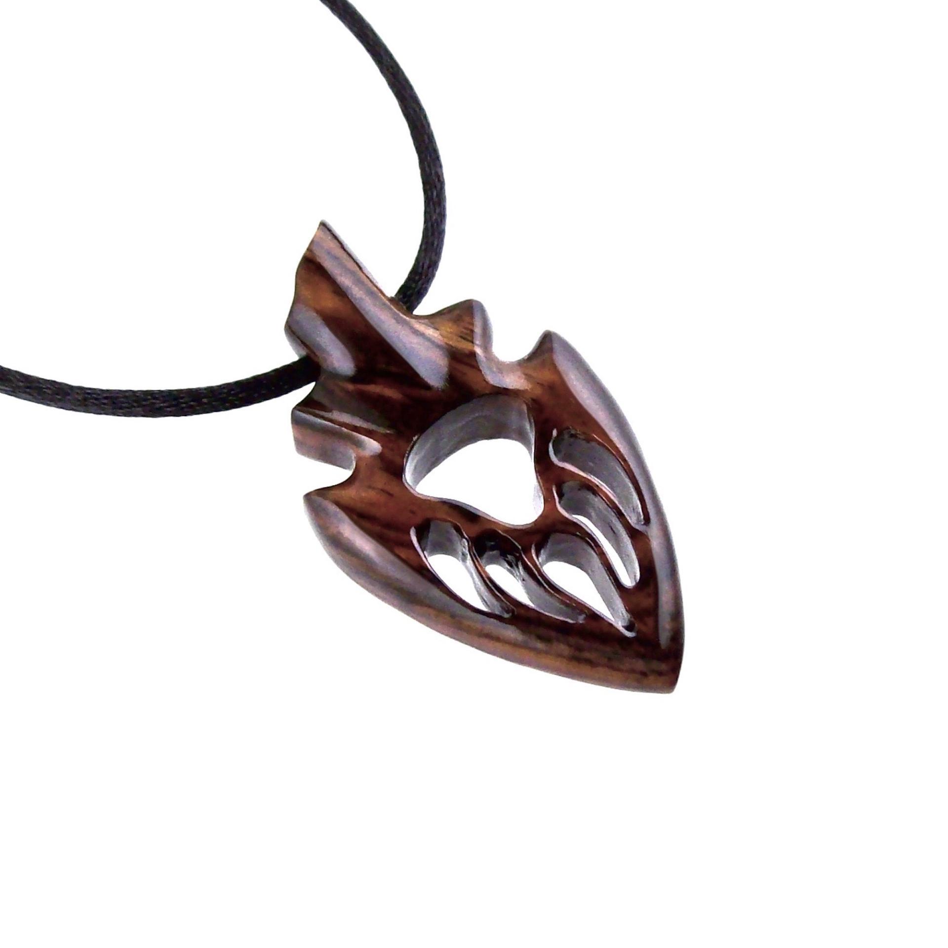 Bear Paw Necklace, Hand Carved Wooden Arrowhead Pendant, Totem Protection Amulet, Bear Jewelry for Men, One of a Kind Gift for Him