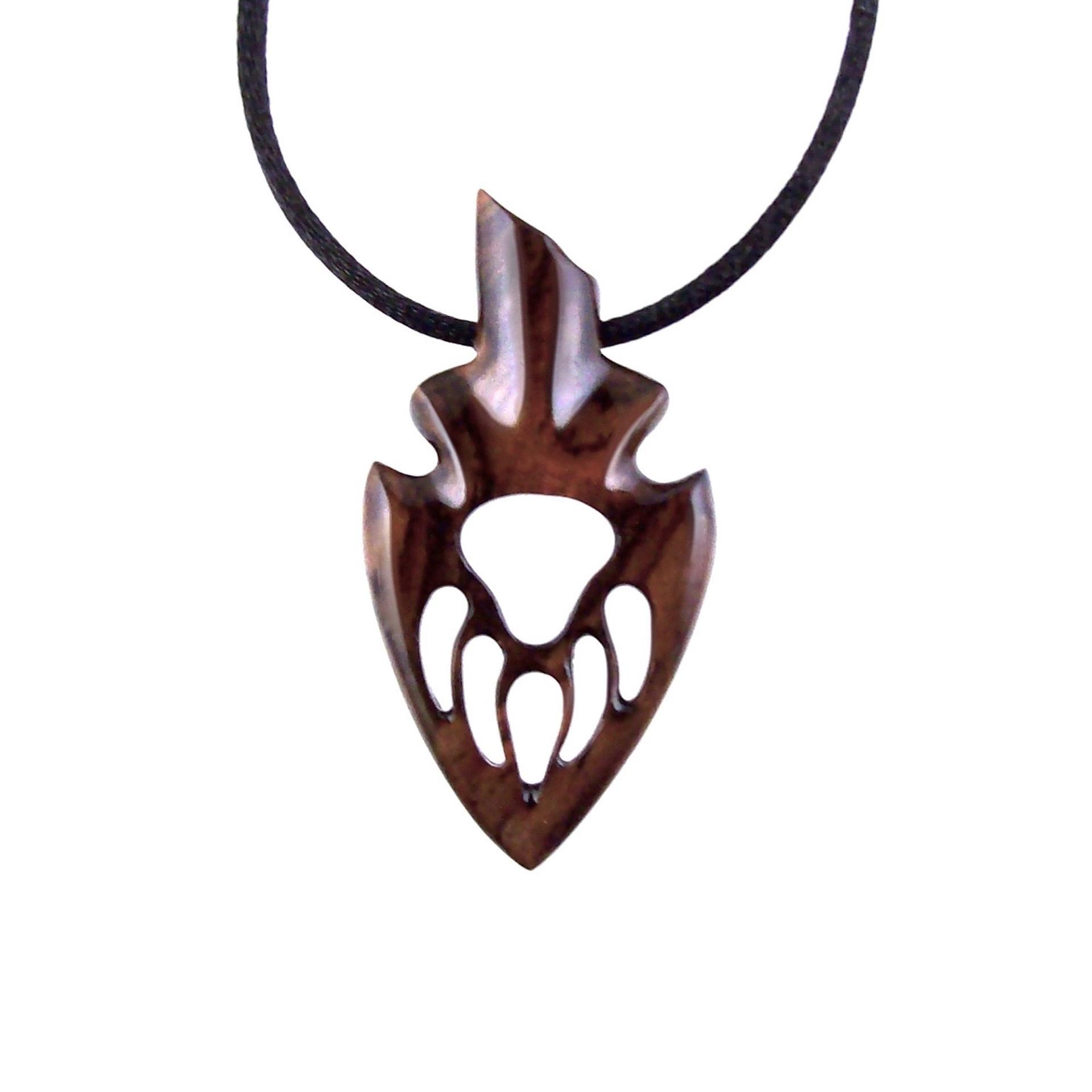 Bear Paw Necklace, Hand Carved Wooden Arrowhead Pendant, Totem Protection Amulet, Bear Jewelry for Men, One of a Kind Gift for Him