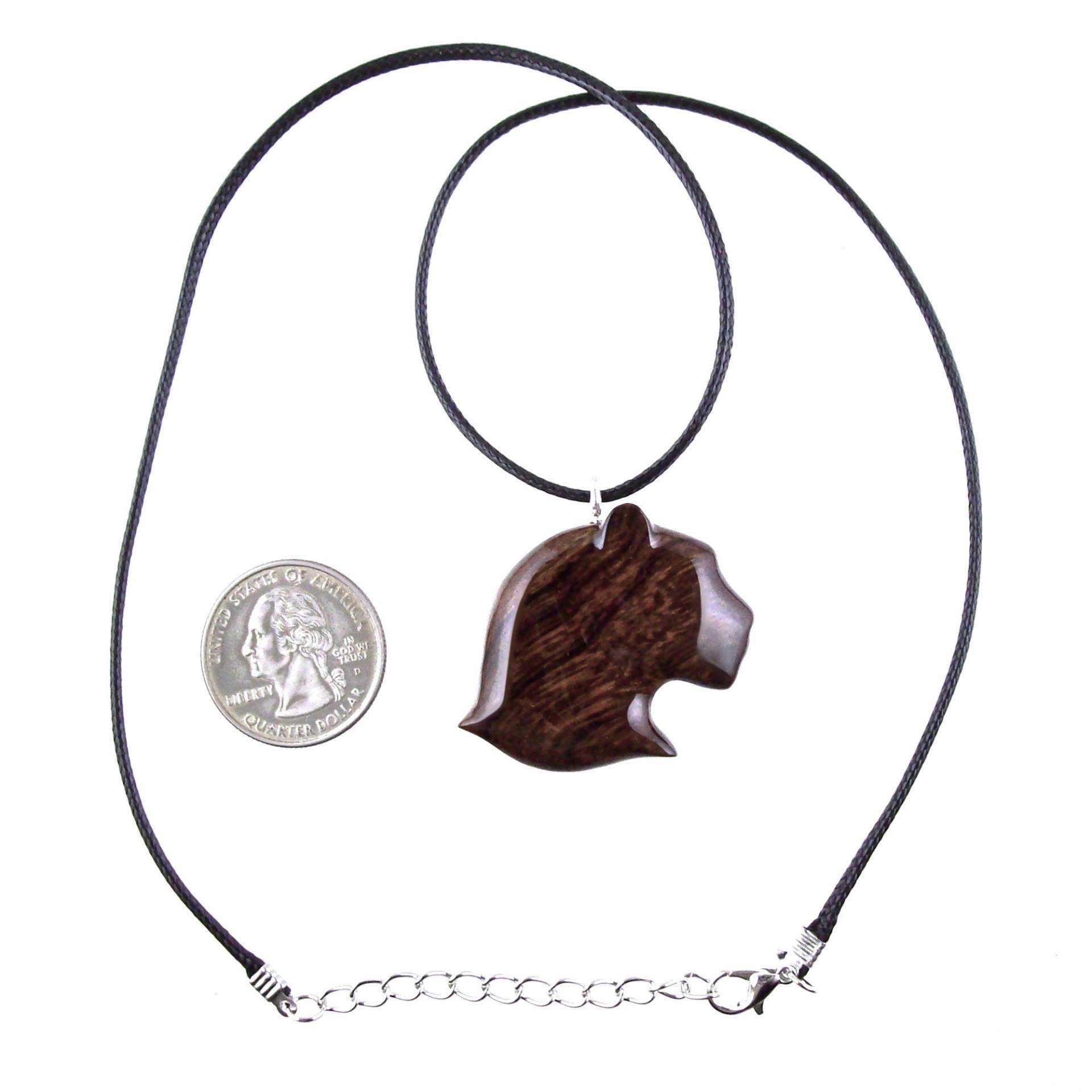 Jaguar Head Pendant, Hand Carved Panther Necklace, Wooden Cougar Necklace, Spirit Animal Totem Wood Jewelry