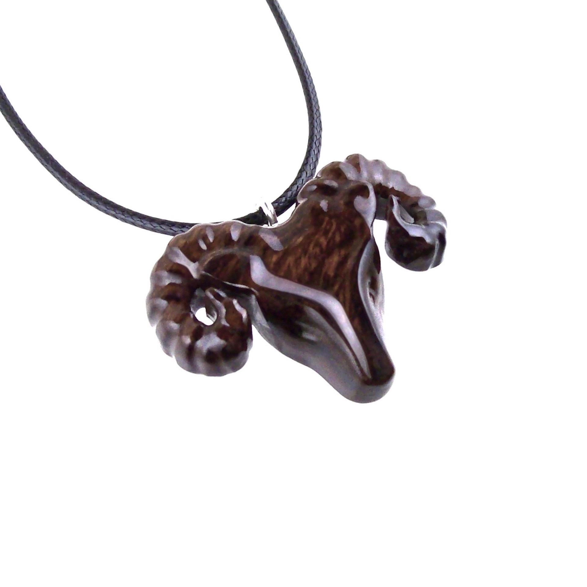 Hand Carved Wooden Ram Pendant Necklace, Handmade Animal Aries Wood Jewelry, One-of-a-kind Gift for Him
