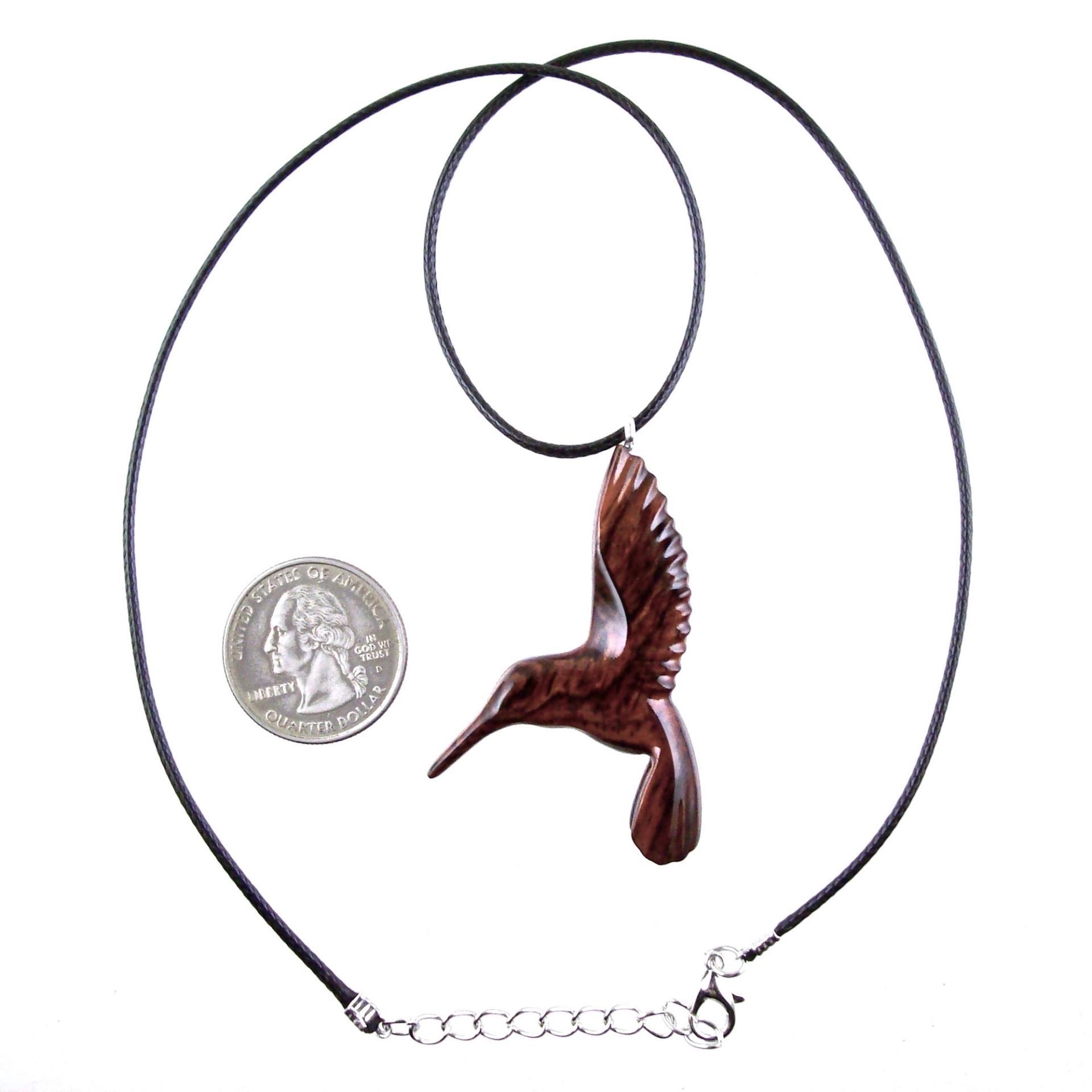 Hand Carved Wooden Hummingbird Pendant, Hummingbird Necklace, Wood Bird Jewelry, One of a Kind Gift for Her