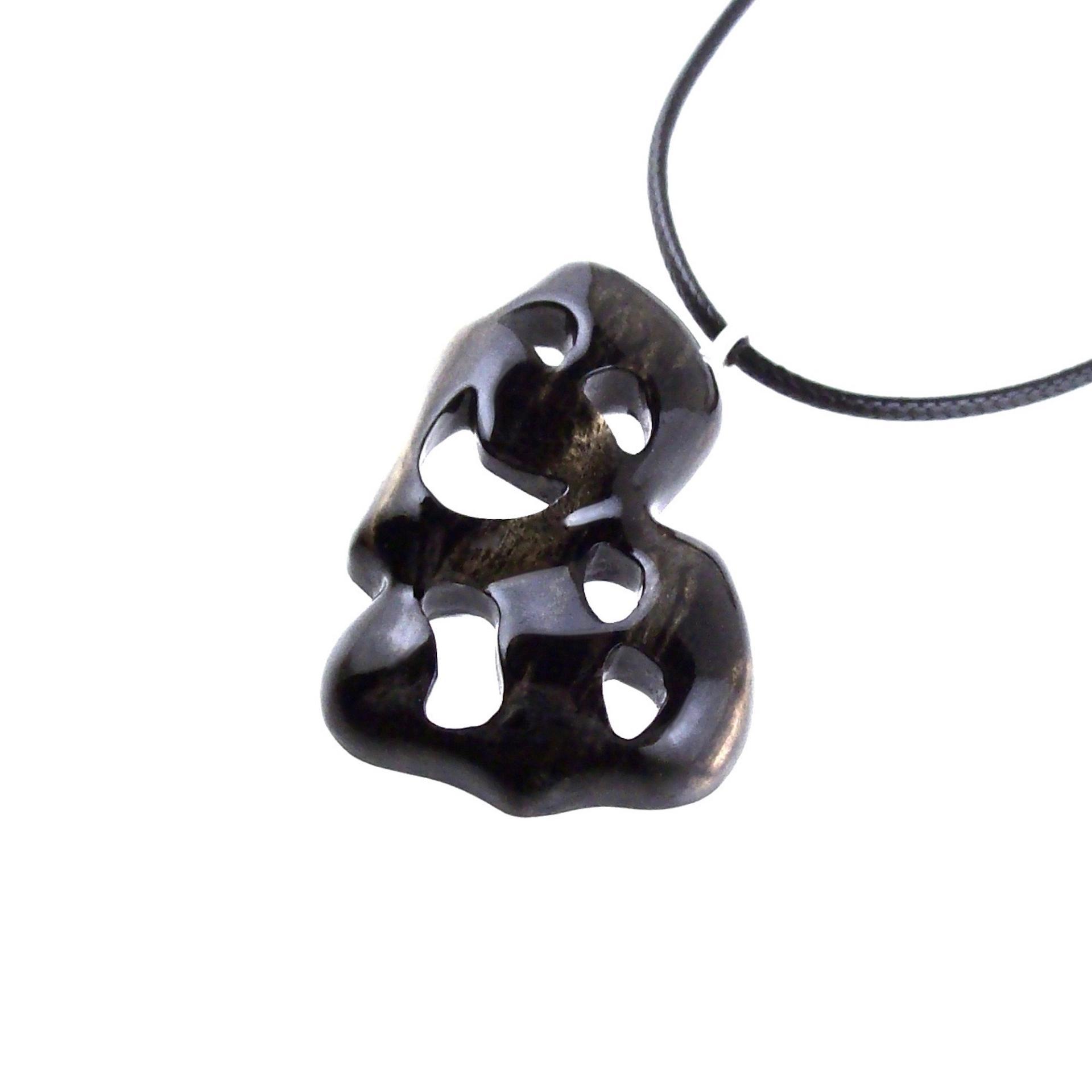 Hand Carved Comedy Tragedy Mask Pendant Necklace, Handmade Wooden Drama Jewelry for Men Women
