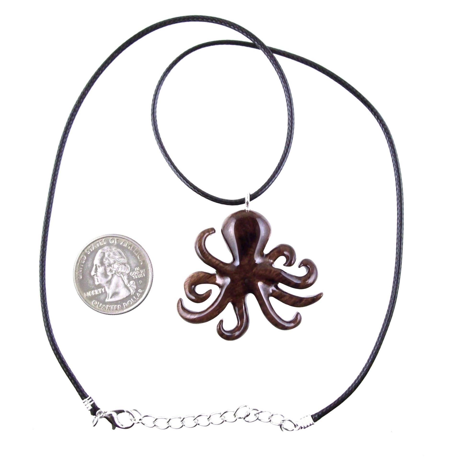 Hand Carved Octopus Necklace for Men or Women, Wooden Squid Pendant, Kraken Necklace, Nautical Wood Jewelry Gift for Him Her