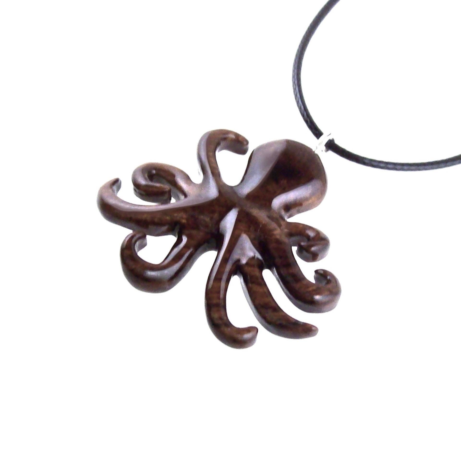 Hand Carved Octopus Necklace for Men or Women, Wooden Squid Pendant, Kraken Necklace, Nautical Wood Jewelry Gift for Him Her