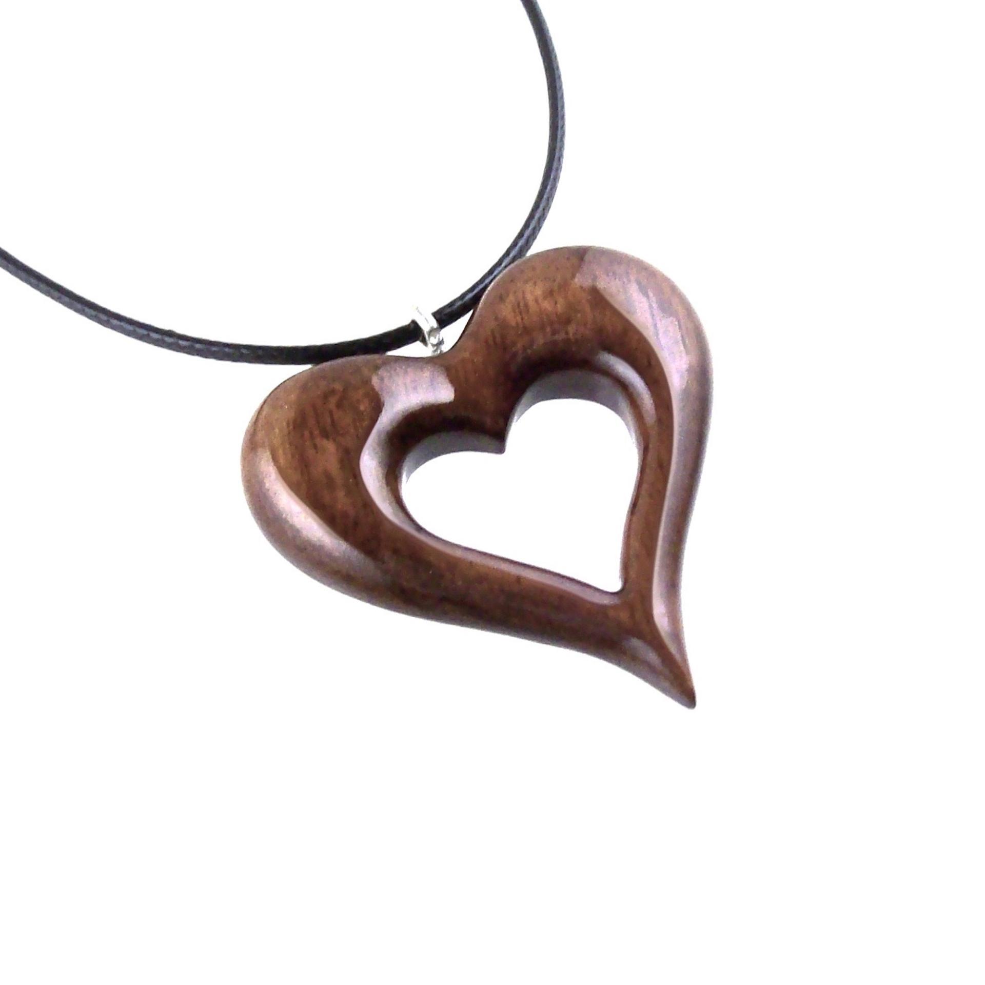 Wood Heart Necklace, Wooden Heart Pendant, Hand Carved 5th Anniversary Gift for Her, One of a Kind Handmade Jewelry