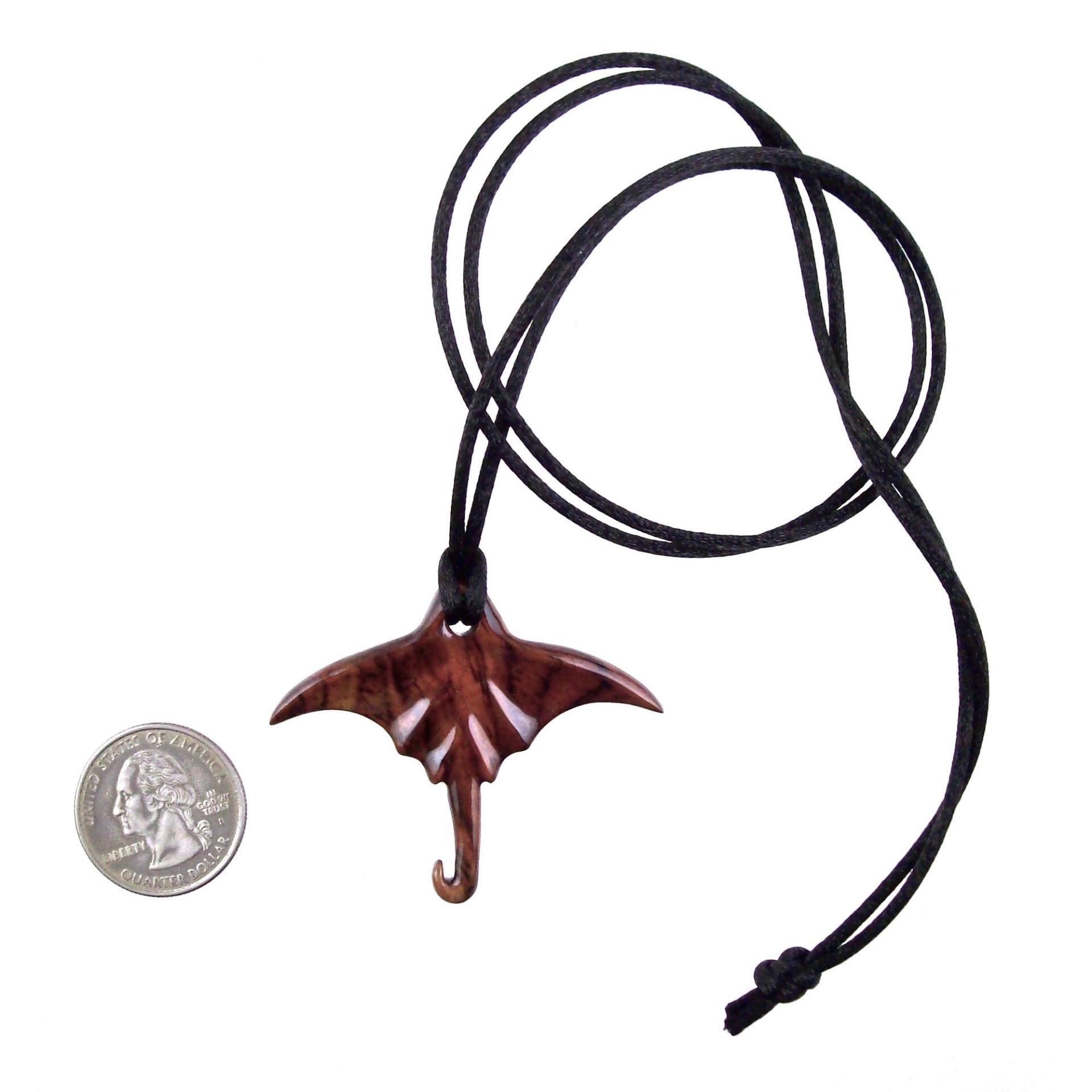 Manta Ray Necklace, Hand Carved Wooden Stingray Pendant, Mens Wood Necklace, Sea Animal Nautical Jewelry Gift for Him
