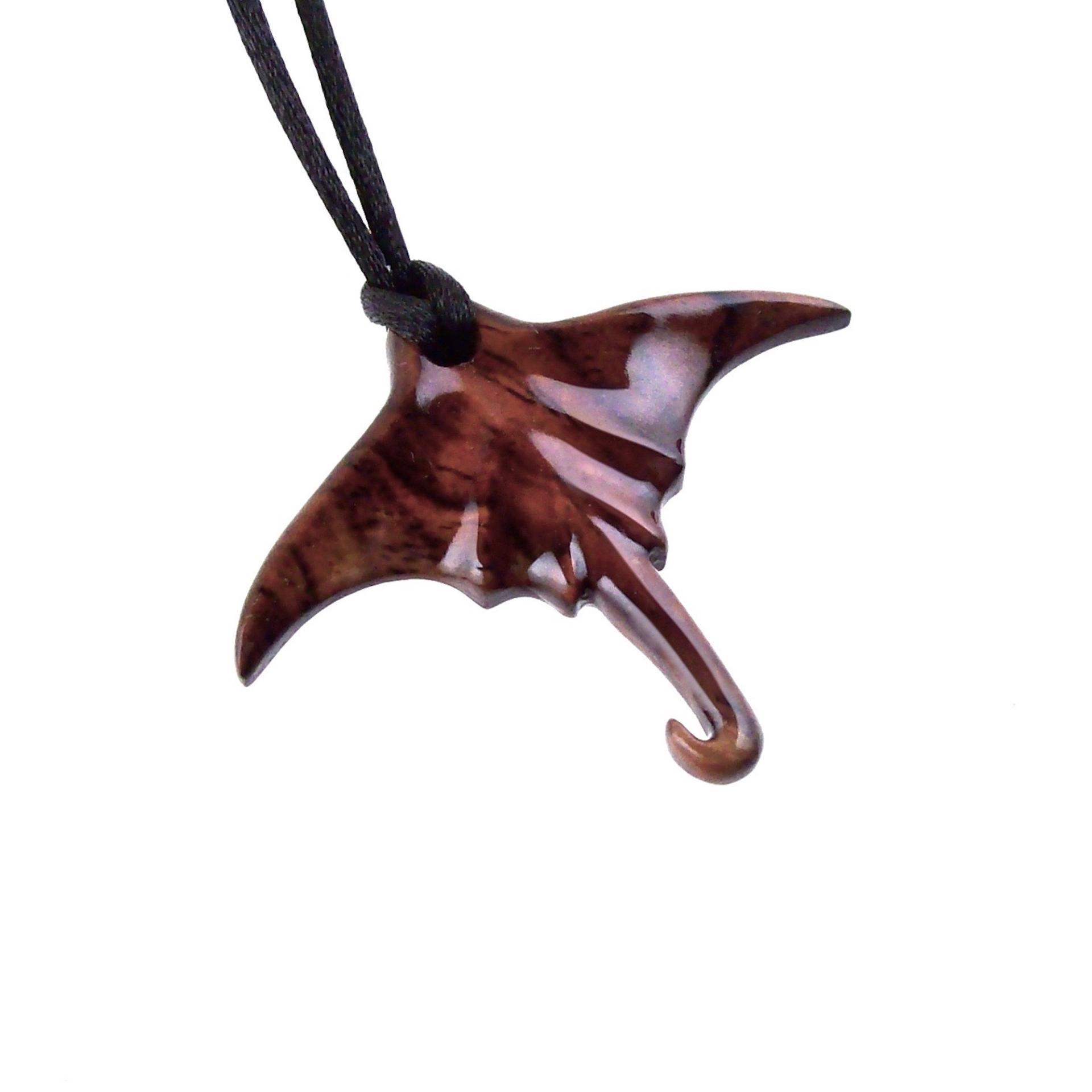Manta Ray Necklace, Hand Carved Wooden Stingray Pendant, Mens Wood Necklace, Sea Animal Nautical Jewelry Gift for Him