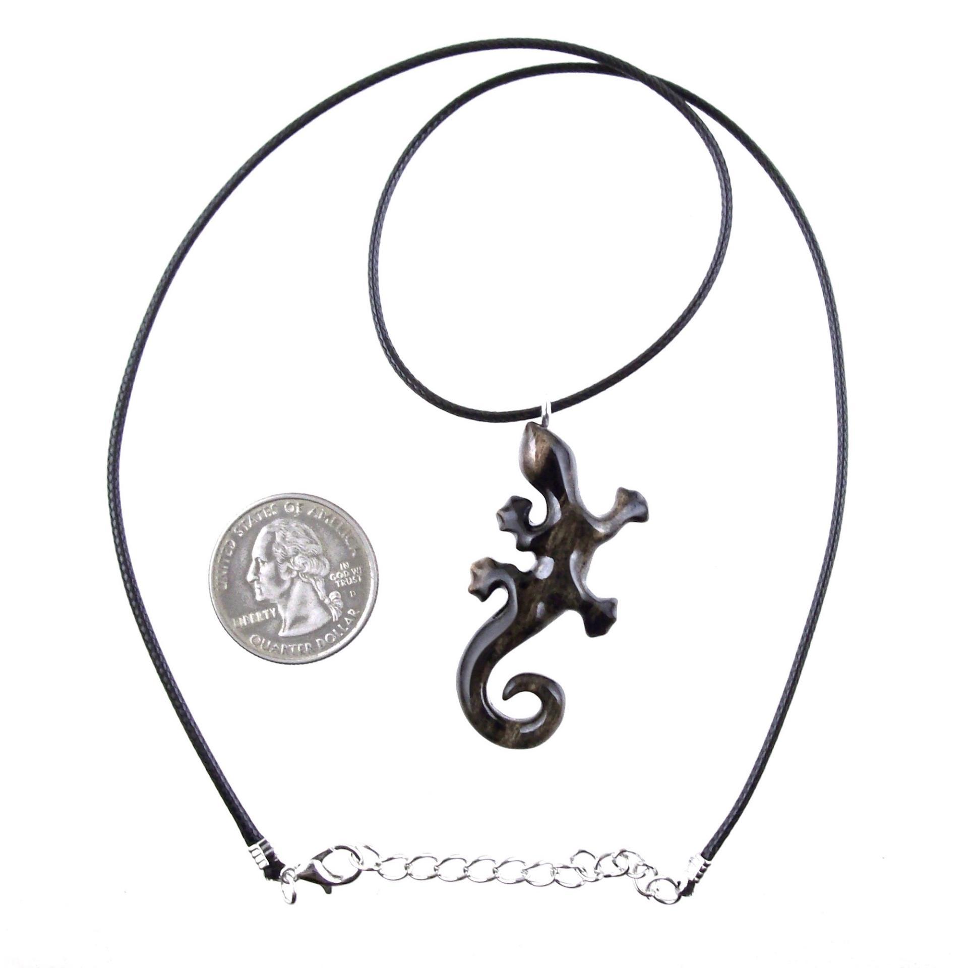 Hand Carved Lizard Pendant, Wooden Gecko Necklace, Wood Salamander Pendant, Totem Reptile Jewelry for Men Women