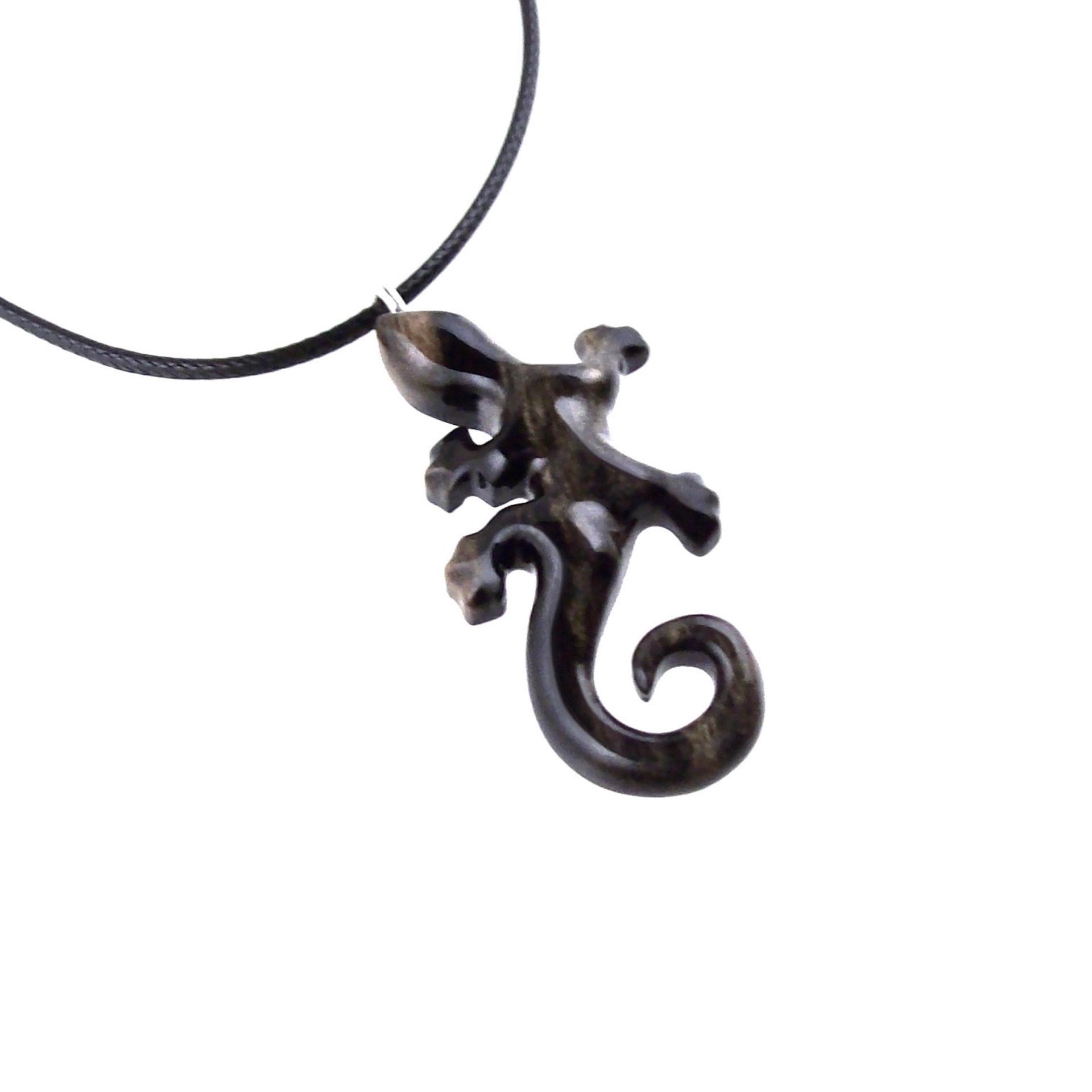 Hand Carved Lizard Pendant, Wooden Gecko Necklace, Wood Salamander Pendant, Totem Reptile Jewelry for Men Women