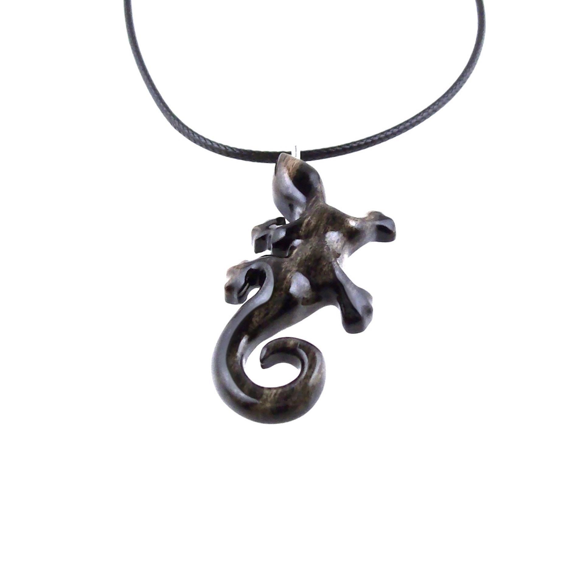 Hand Carved Lizard Pendant, Wooden Gecko Necklace, Wood Salamander Pendant, Totem Reptile Jewelry for Men Women
