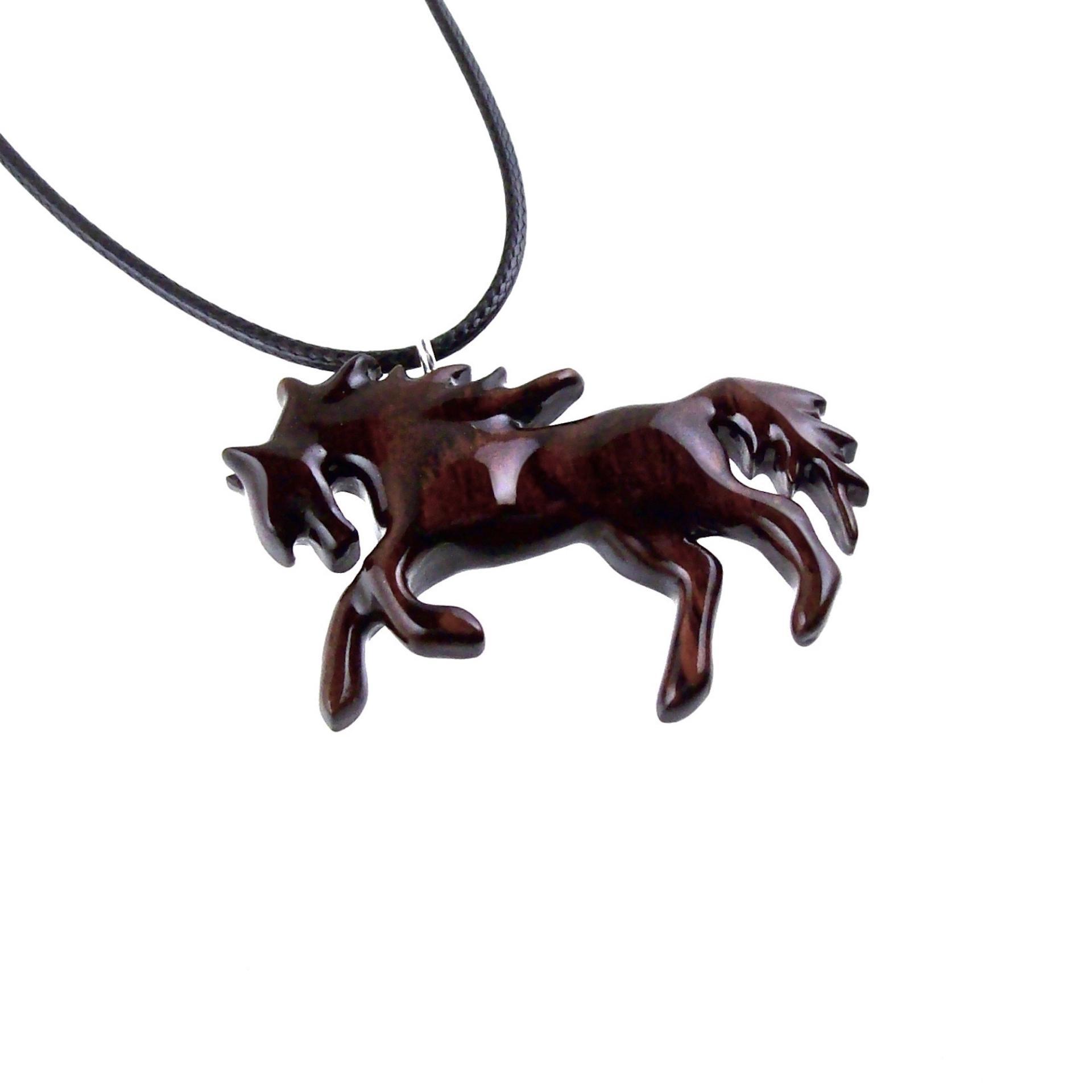 Horse Necklace, Hand Carved Wooden Horse Pendant, Handmade Equestrian Wood Jewelry, One of a Kind Gift for Her Him