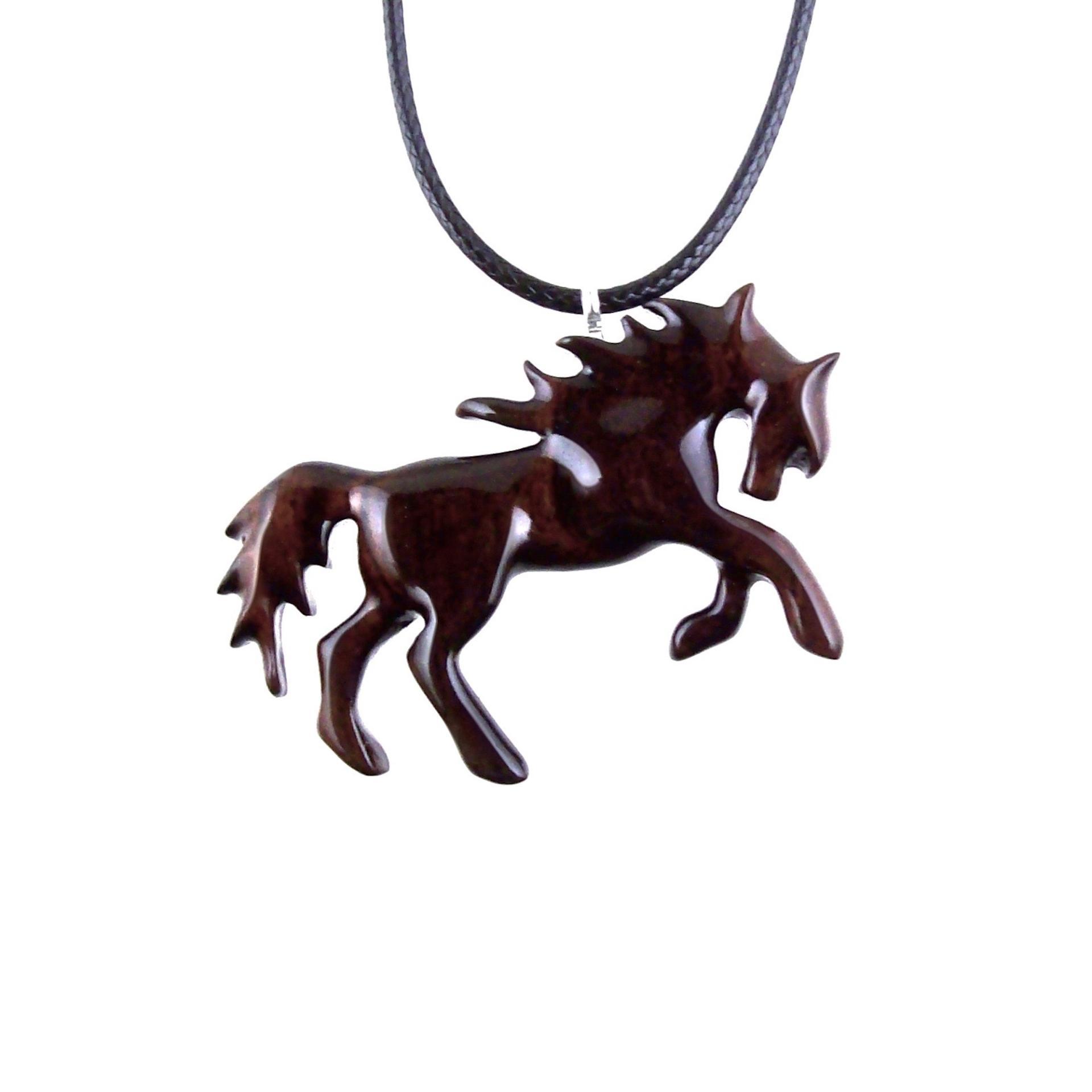 Horse Necklace, Hand Carved Wooden Horse Pendant, Handmade Equestrian Wood Jewelry, One of a Kind Gift for Her Him