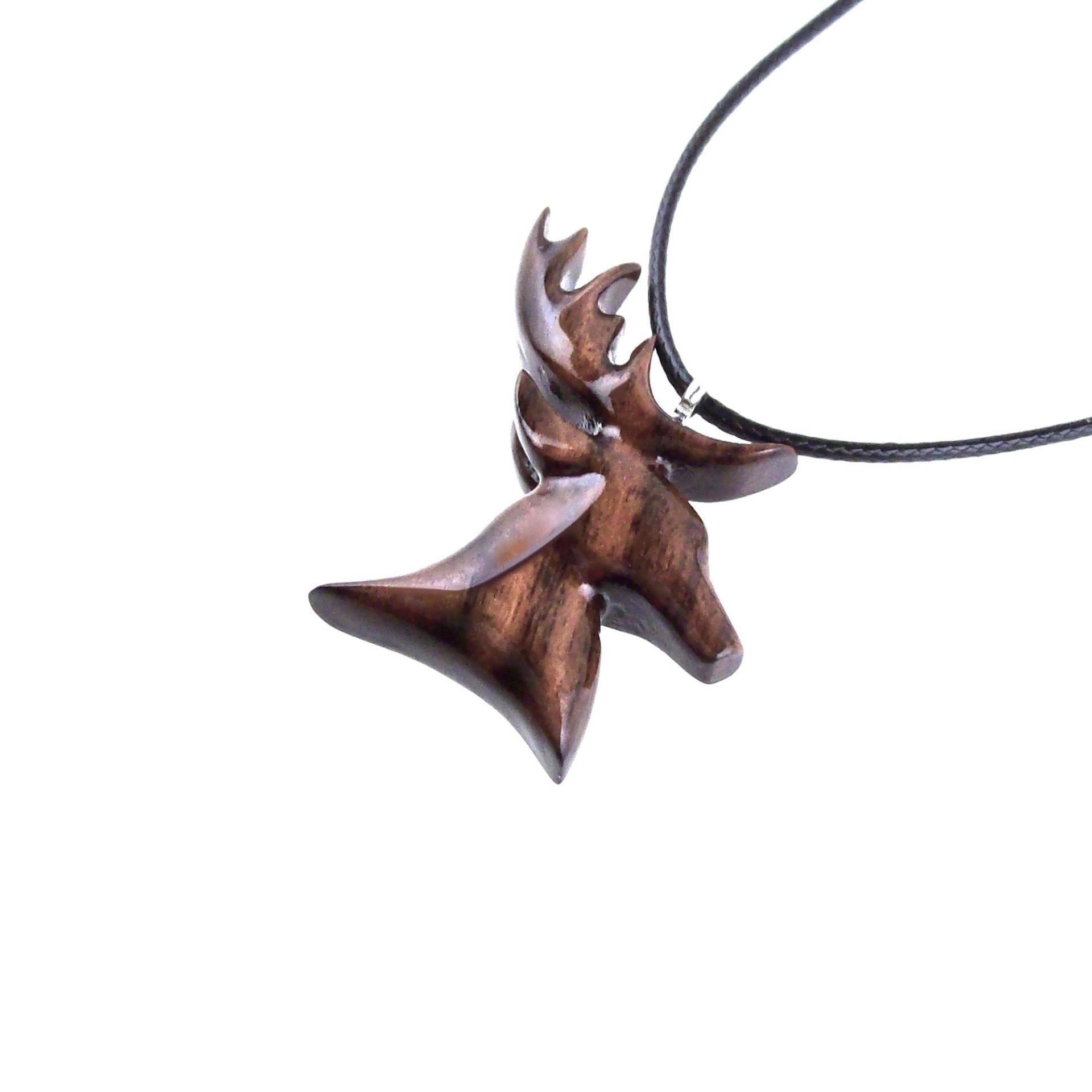 Stag Necklace, Hand Carved Wooden Deer Head Pendant, Buck Necklace, Mens Jewelry, Spirit Animal Totem Woodland Gift for Him