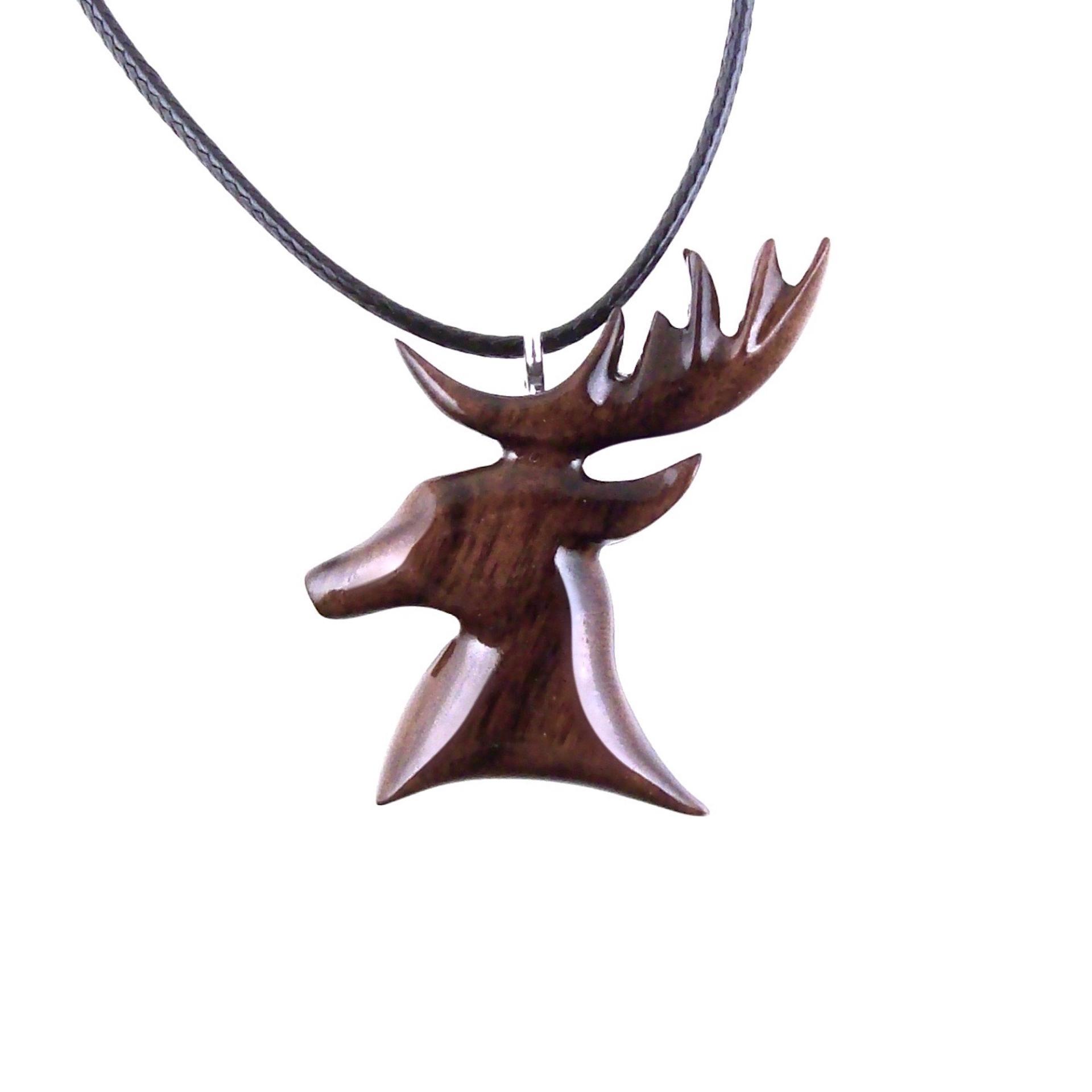 Stag Necklace, Hand Carved Wooden Deer Head Pendant, Buck Necklace, Mens Jewelry, Spirit Animal Totem Woodland Gift for Him