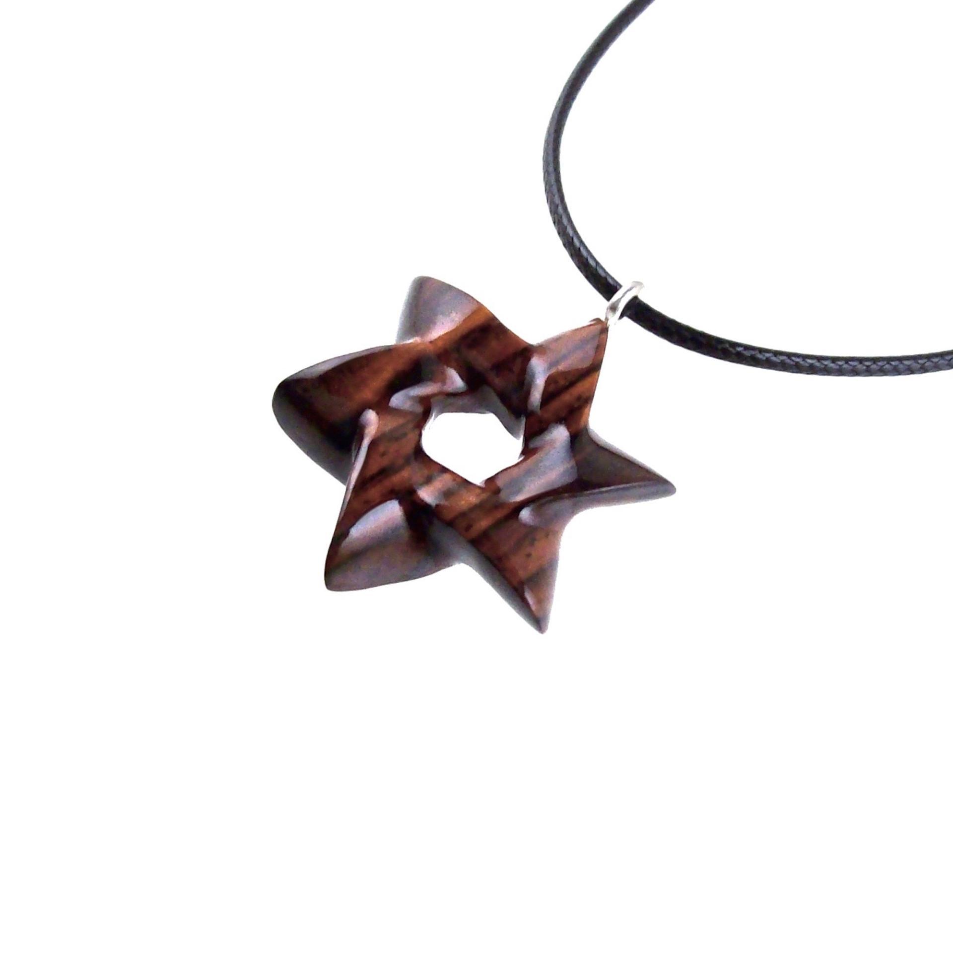 Star of David Pendant, Hand Carved Wooden Jewish Star Necklace for Men or Women, Wood Jewelry