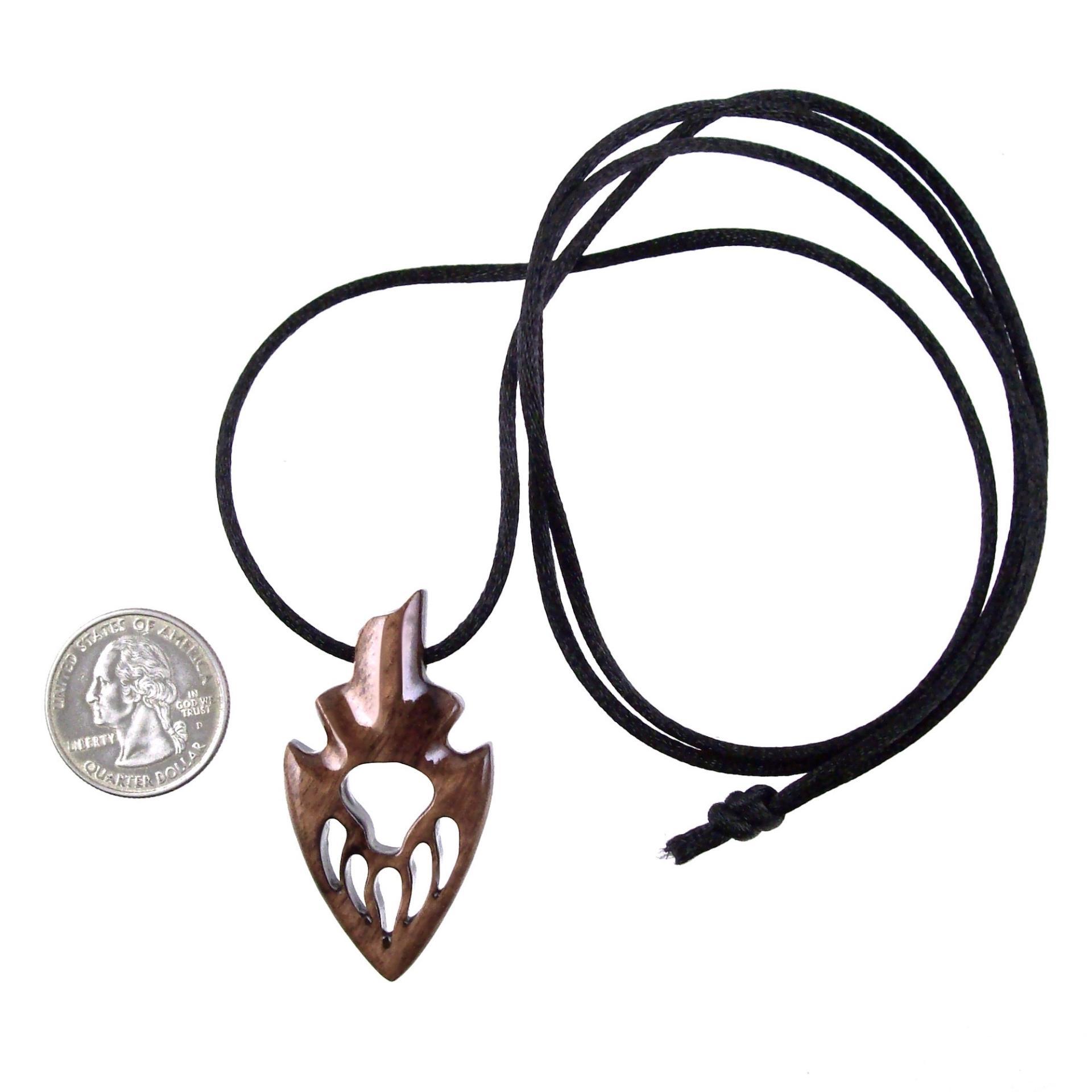 Wooden Bear Paw Necklace, Hand Carved Arrowhead Pendant, Totem Protection Amulet, Men Wood Jewelry
