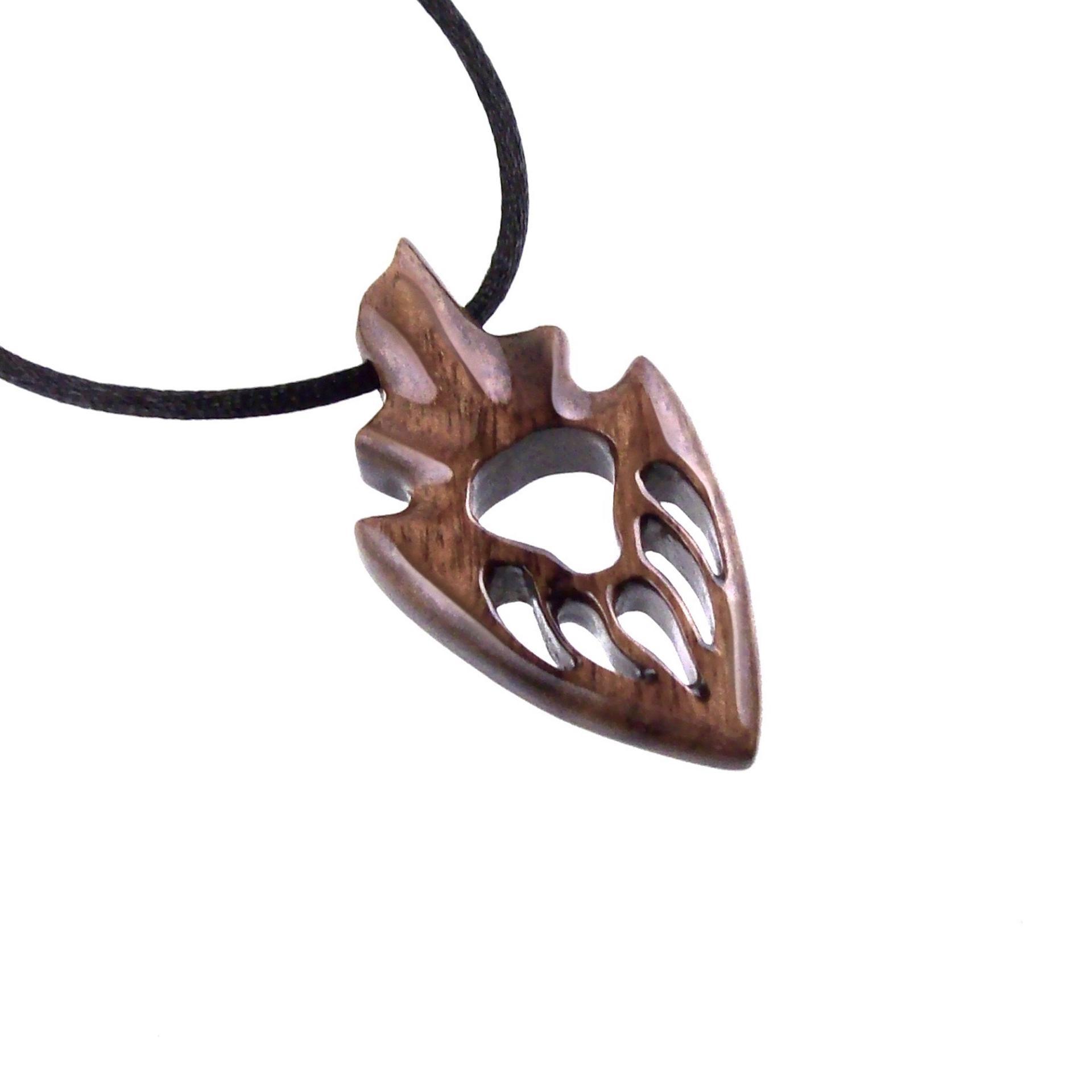 Wooden Bear Paw Necklace, Hand Carved Arrowhead Pendant, Totem Protection Amulet, Men Wood Jewelry