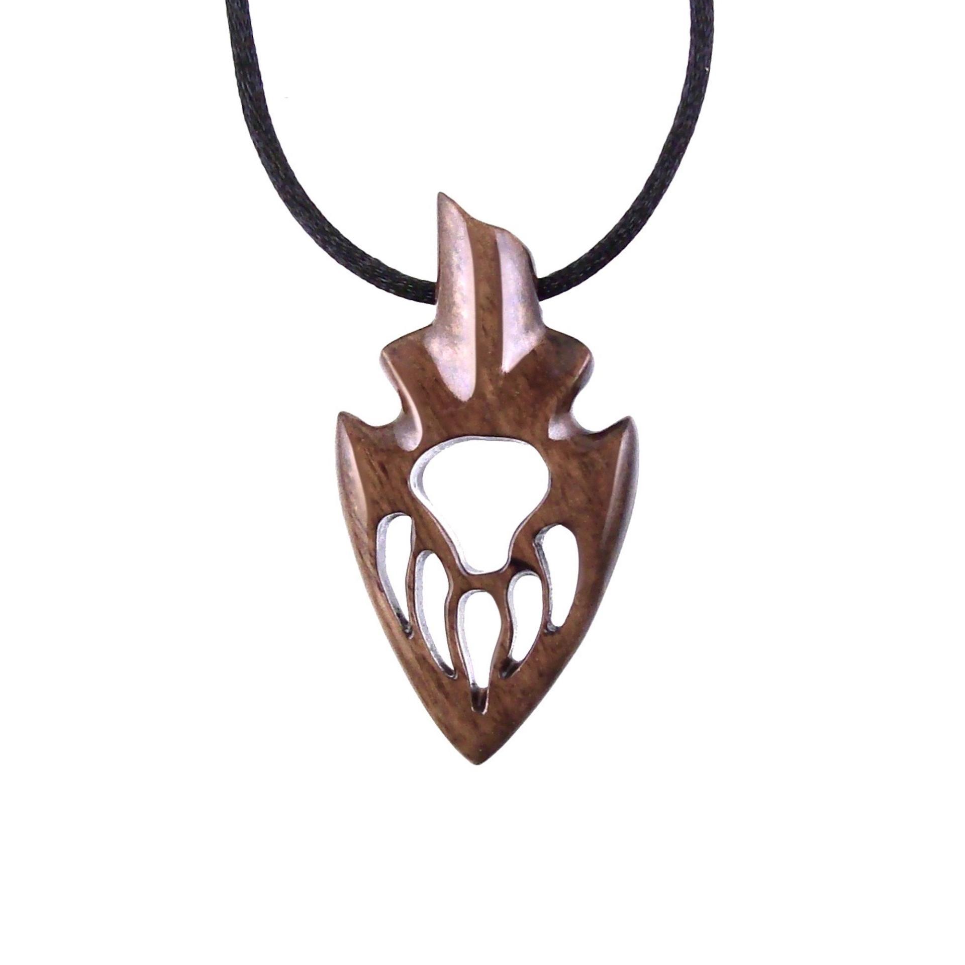 Wooden Bear Paw Necklace, Hand Carved Arrowhead Pendant, Totem Protection Amulet, Men Wood Jewelry