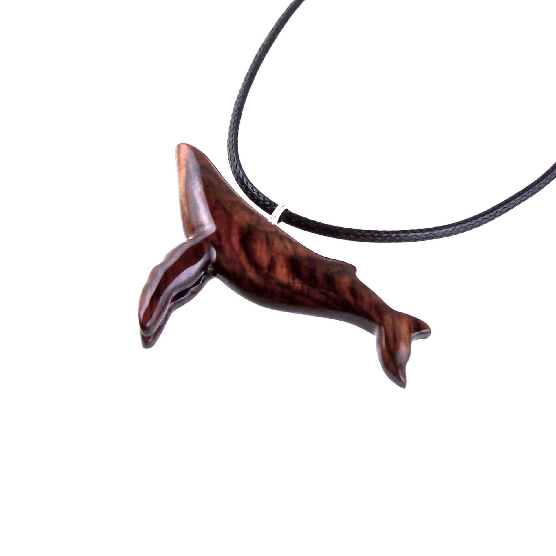 Humpback Whale Necklace, Hand Carved Wooden Sea Animal Pendant, Nautical Wood Jewelry, Whale-watcher Gift for Men Women