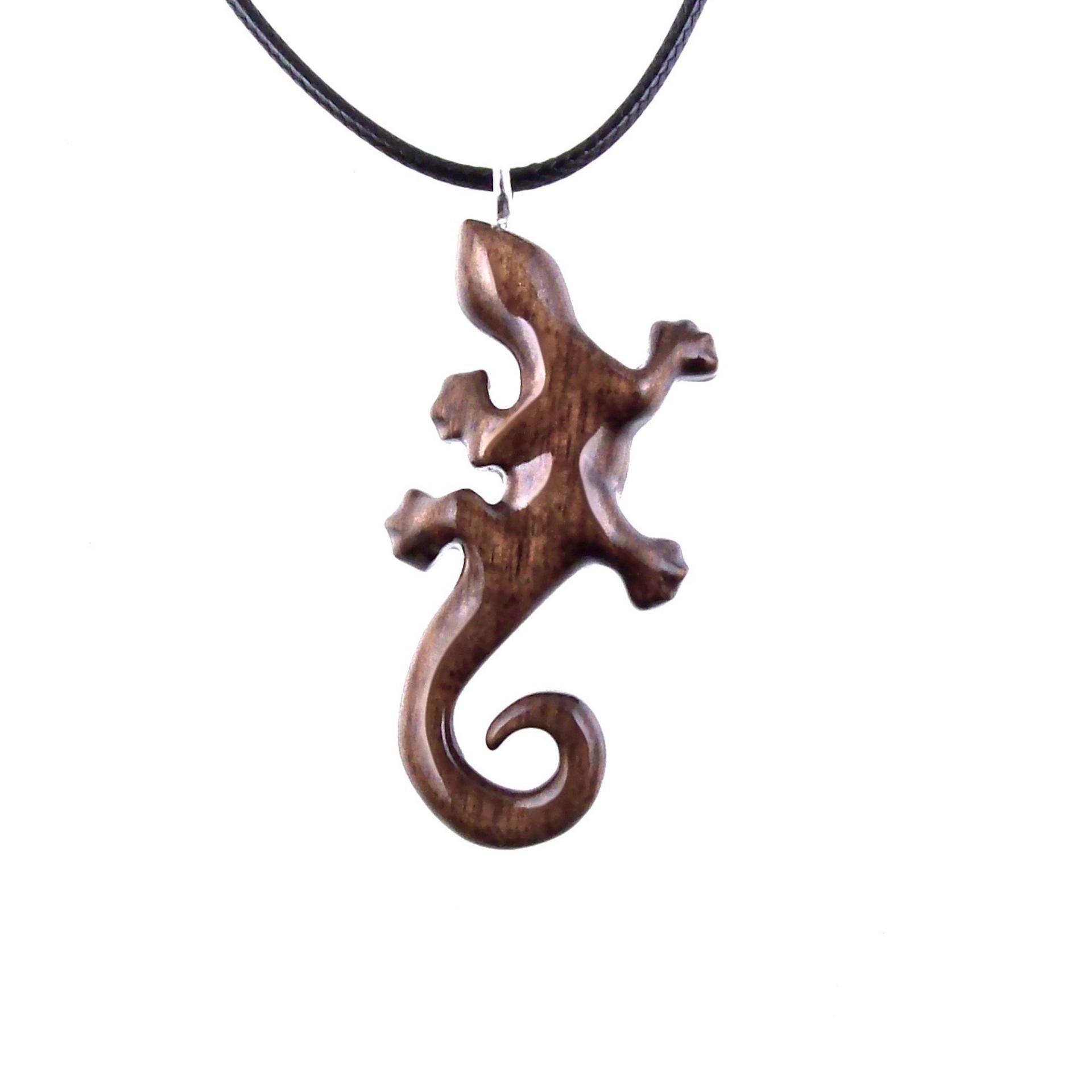 Hand Carved Gecko Pendant, Wooden Lizard Necklace, Wood Salamander Necklace, Totem Lizard Jewelry Gift for Men or Women