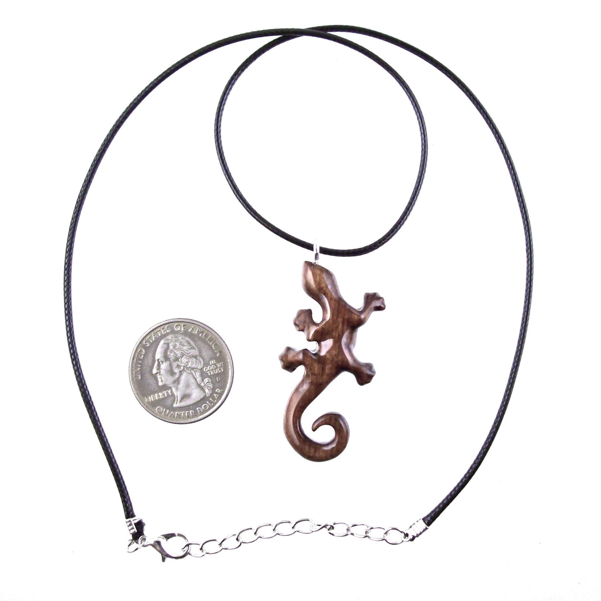 Hand Carved Gecko Pendant, Wooden Lizard Necklace, Wood Salamander Necklace, Totem Lizard Jewelry Gift for Men or Women