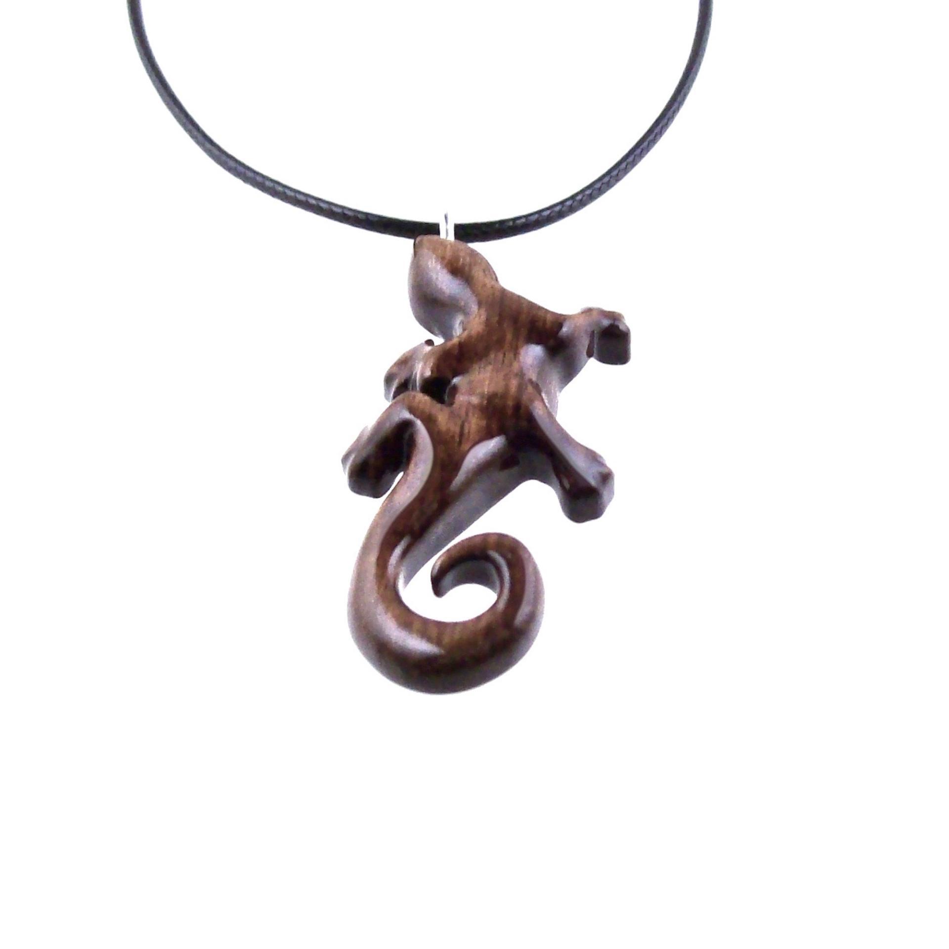 Hand Carved Gecko Pendant, Wooden Lizard Necklace, Wood Salamander Necklace, Totem Lizard Jewelry Gift for Men or Women