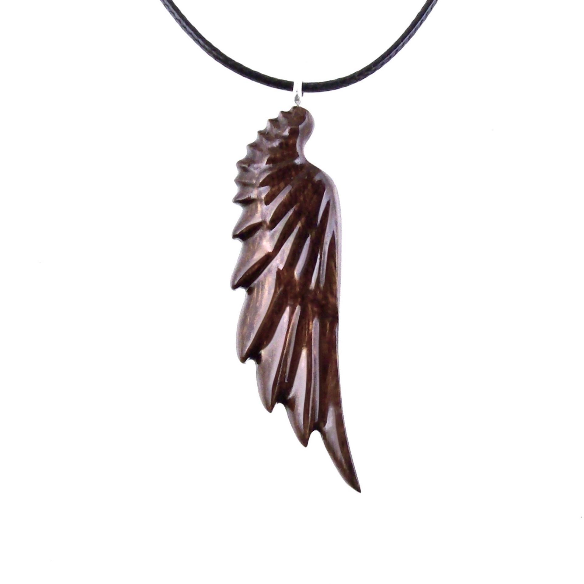 Hand Carved Angel Wing Pendant, Wooden Wing Necklace, Protection Amulet Gift for Him, One of a Kind Men Wood Jewelry