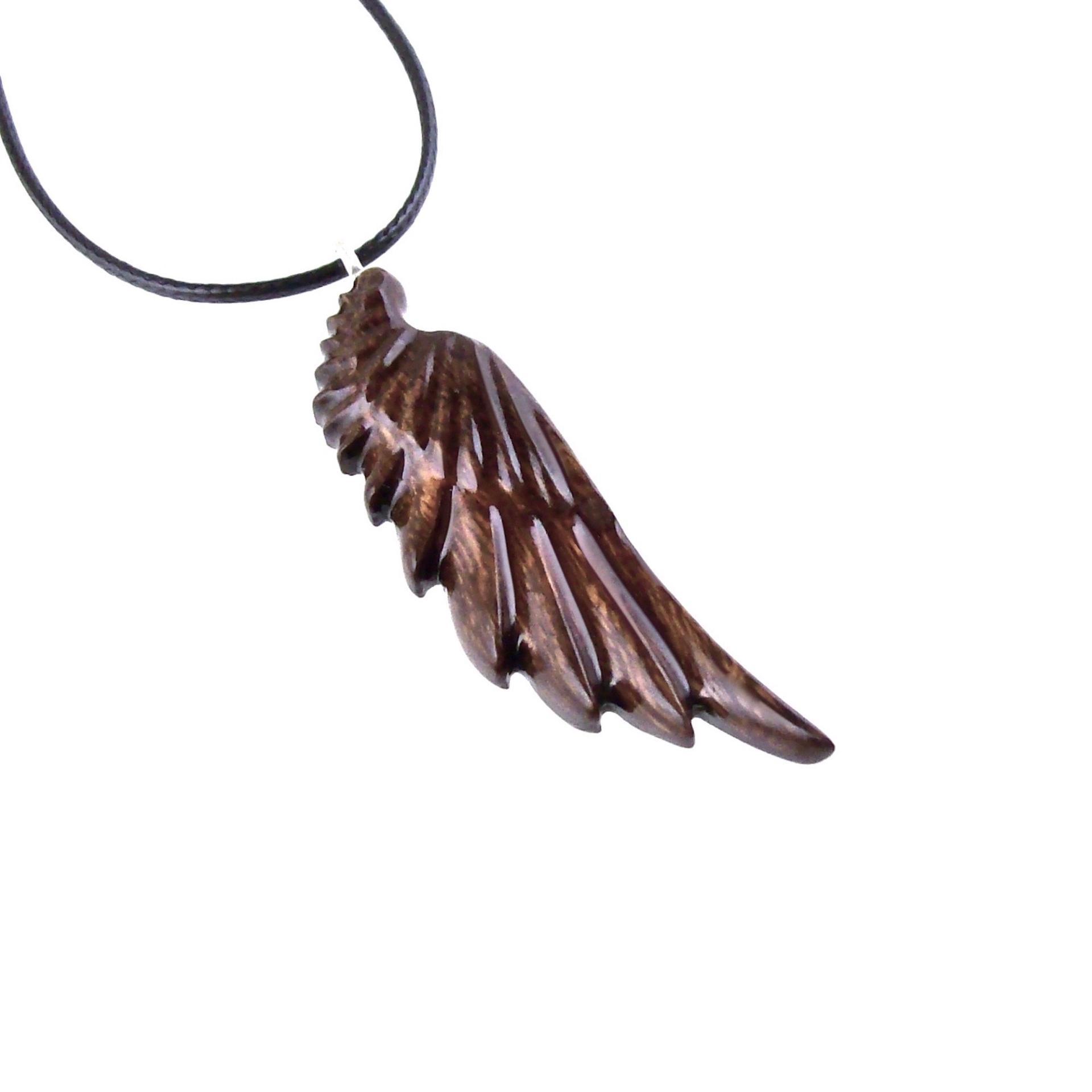 Hand Carved Angel Wing Pendant, Wooden Wing Necklace, Protection Amulet Gift for Him, One of a Kind Men Wood Jewelry