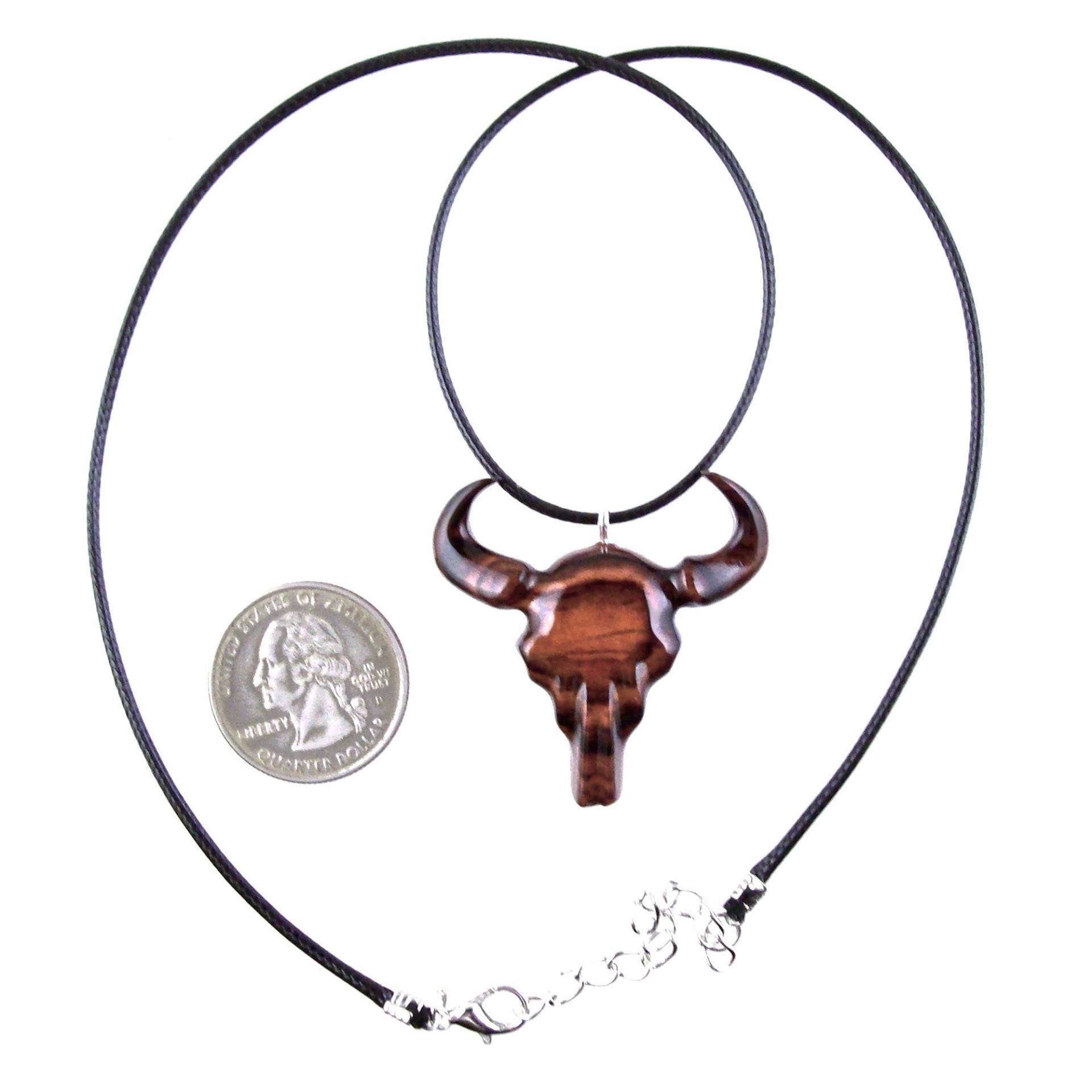 Hand Carved Bull Pendant, Wooden Bull Skull Necklace, Bison Necklace, Mens Ox Pendant, Taurus Jewelry Gift for Him