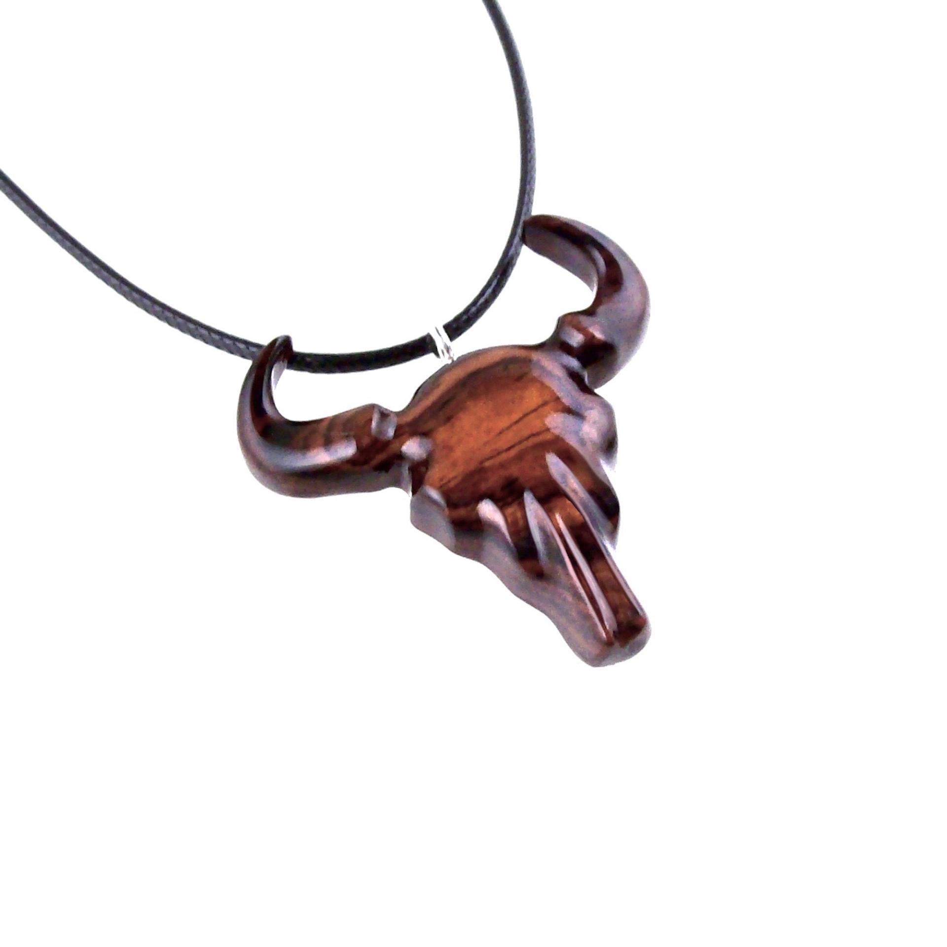 Hand Carved Bull Pendant, Wooden Bull Skull Necklace, Bison Necklace, Mens Ox Pendant, Taurus Jewelry Gift for Him